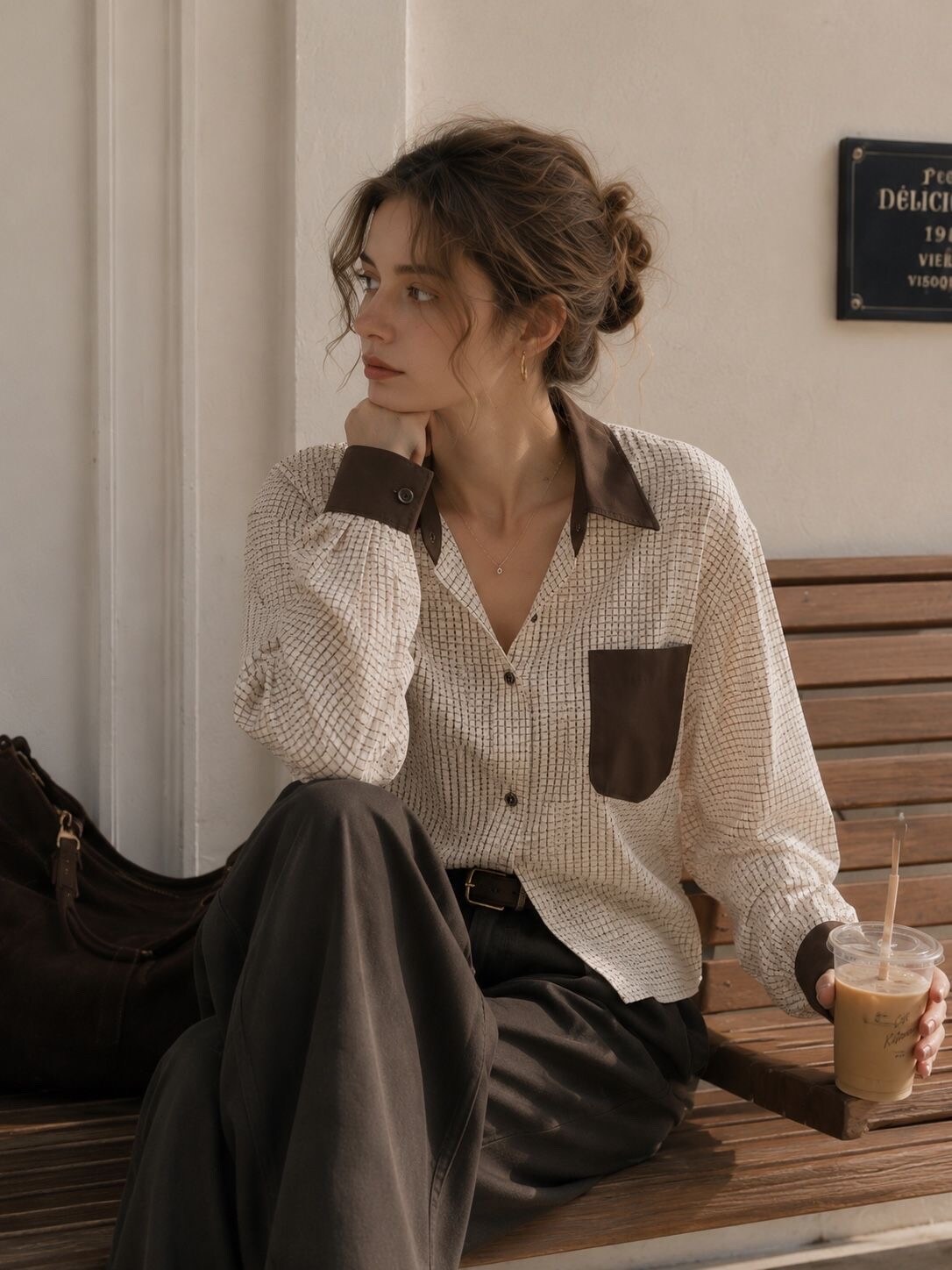 Grossista Orice - Camicia corta a quadri a maniche lunghe