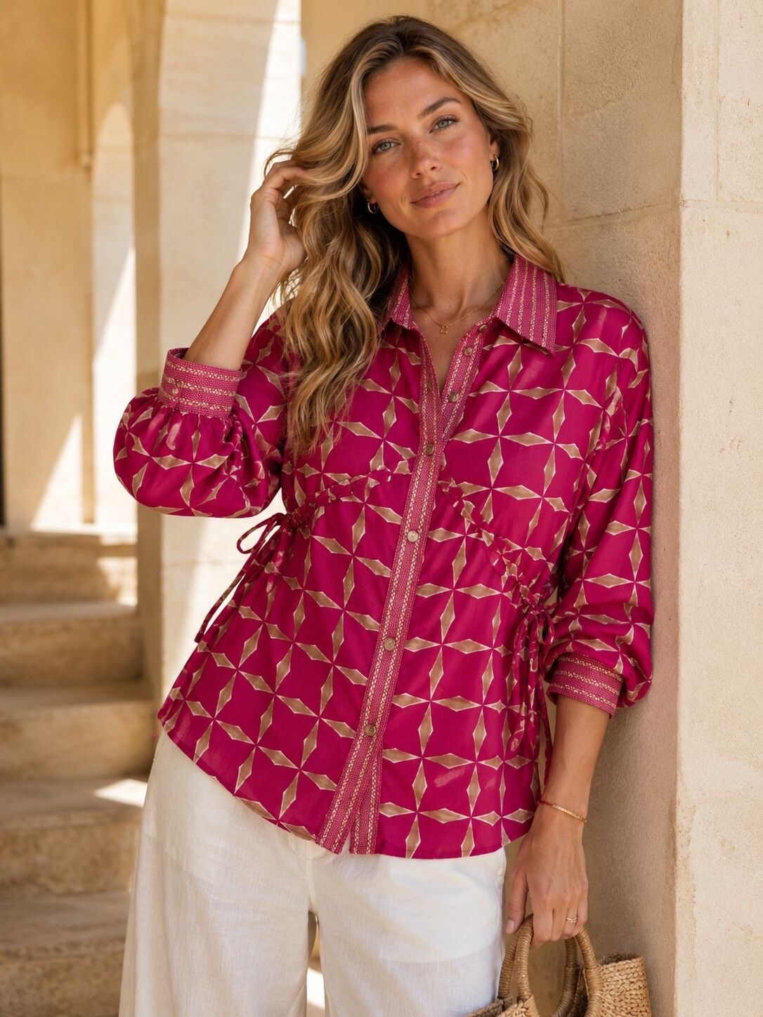 Mayorista Orice - Camisa de algodón con lazos bohemios