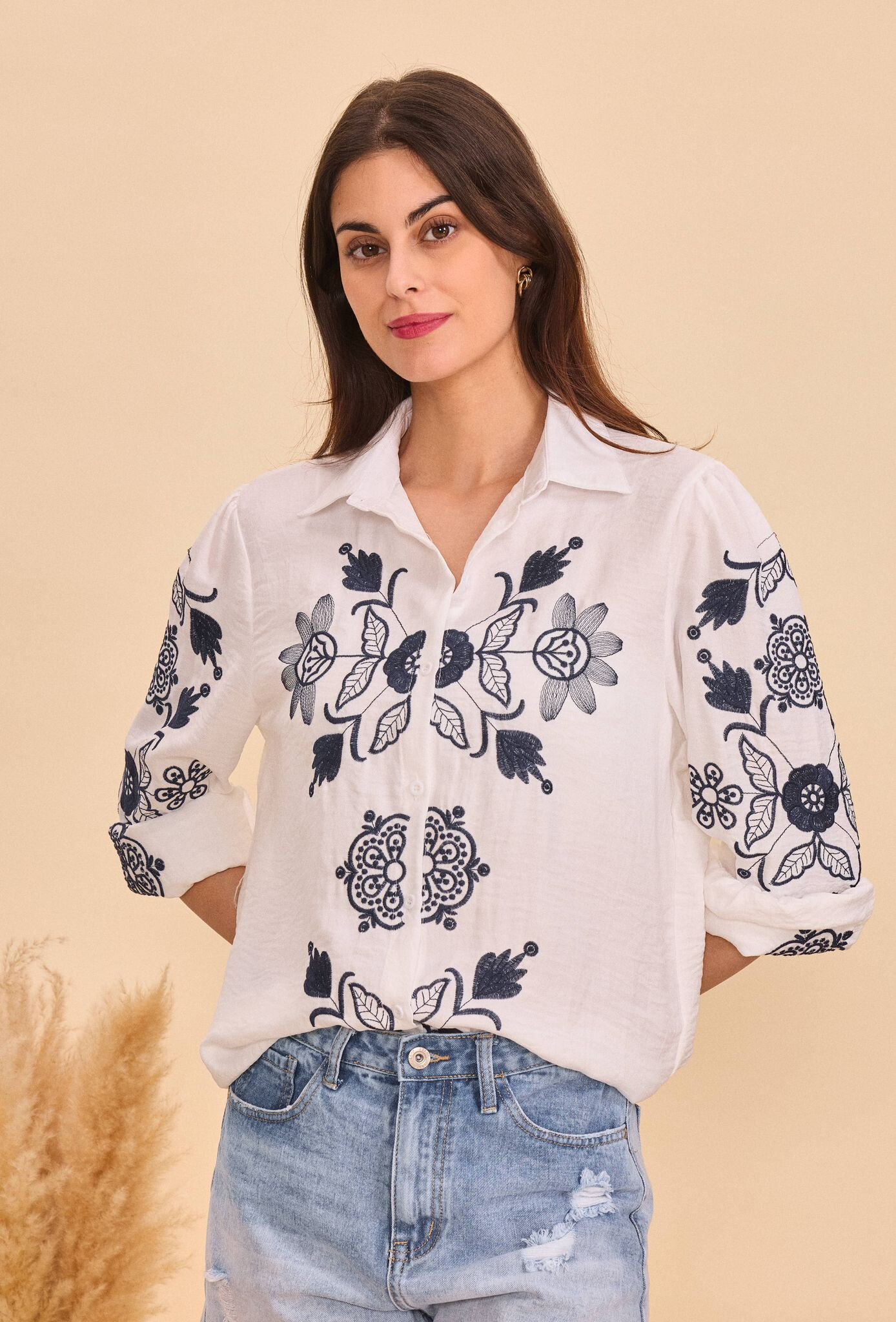 Grossiste Orice - Chemise à broderie manches longues