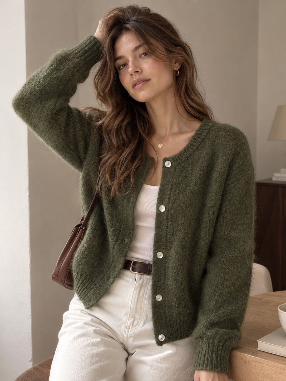 Mayorista Orice - Cárdigan Suéter de Cuello Redondo en Kid Mohair y Lana - Hecho en Italia