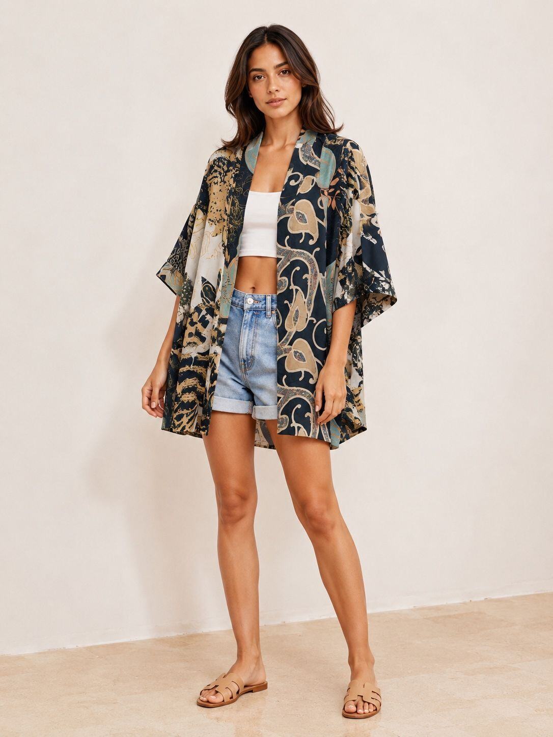 Großhändler Orice - 3/4-Ärmel Patchwork Kimono *FARBEN zufällig verteilt