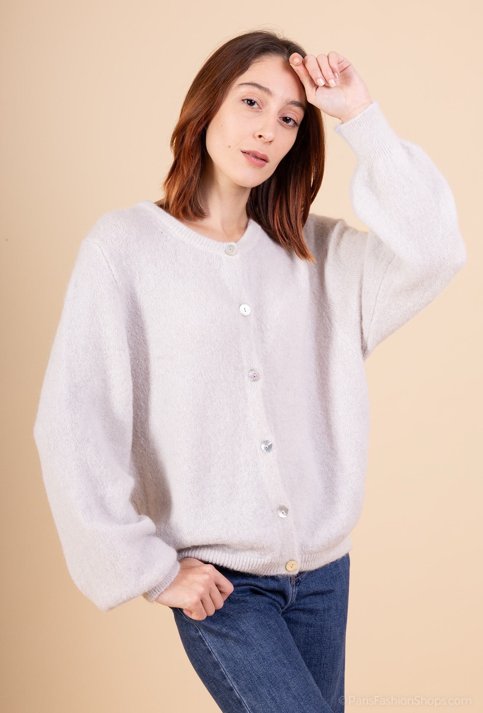 Wholesaler Orice - Round neck cardigan baby alpaca knit 52%-Beige