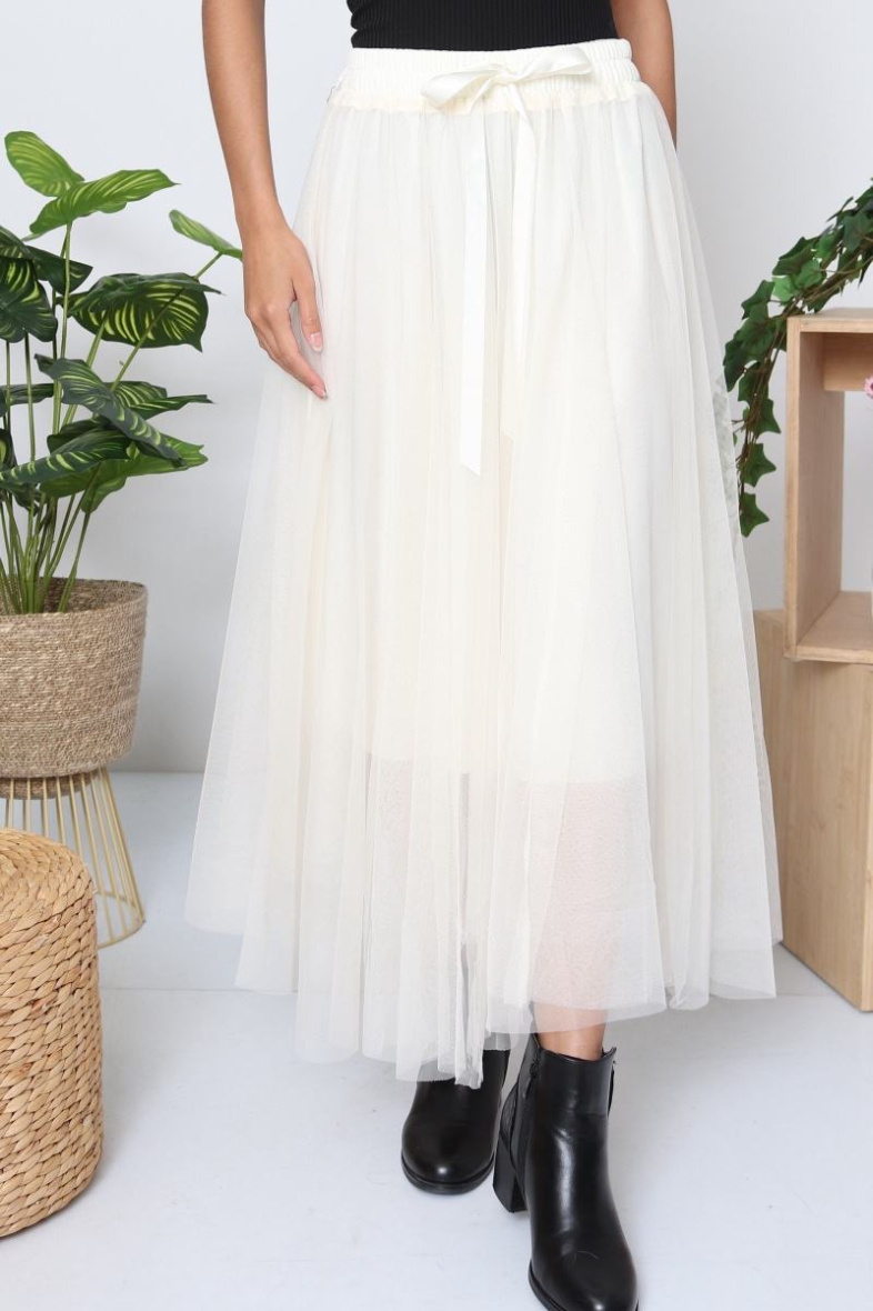 Grossiste Orice - Jupe mi-longue en tulle blanche