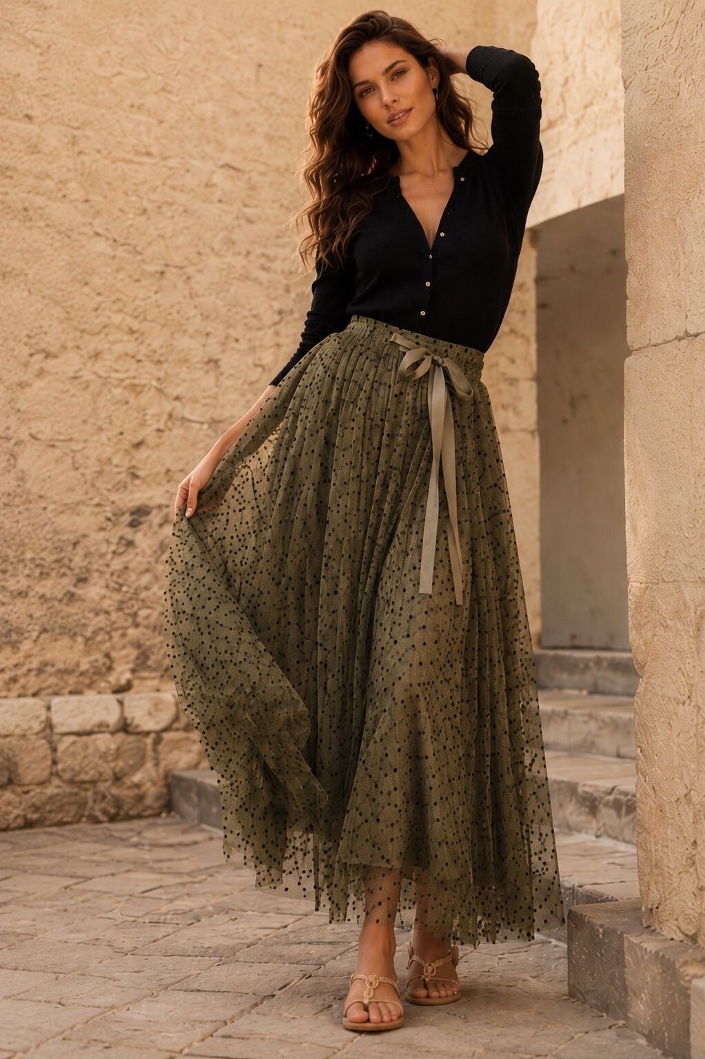 Mayorista Orice - Falda larga de tul con lunares, talla única