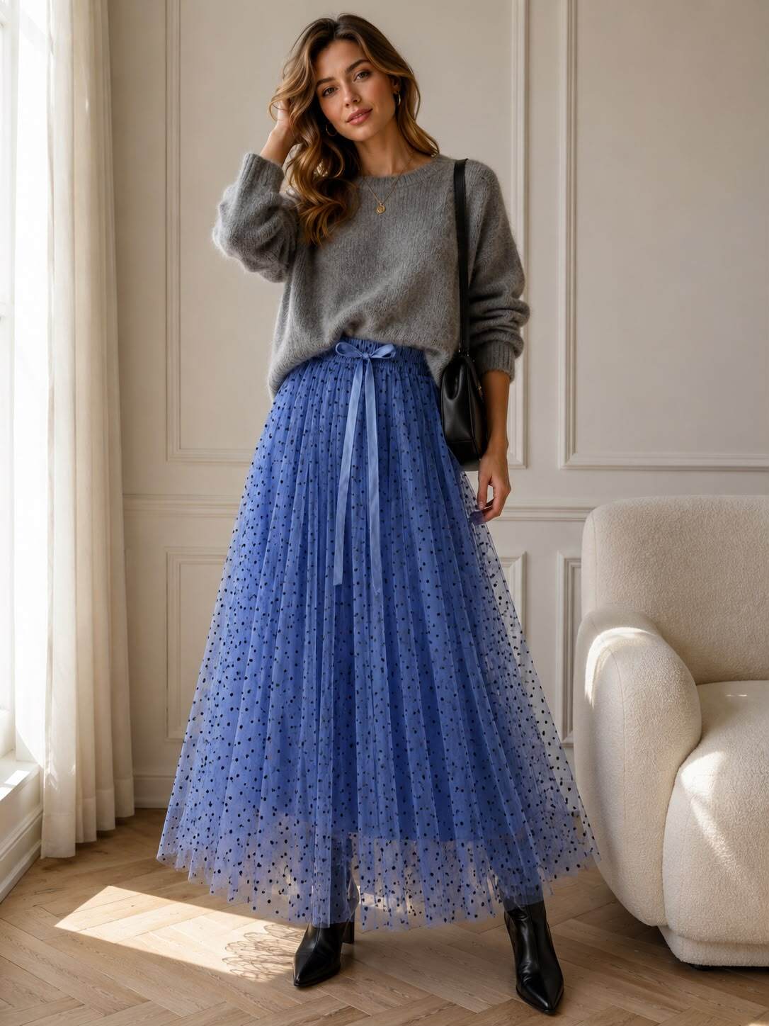 Mayorista Orice - Falda larga de tul con lunares, talla única