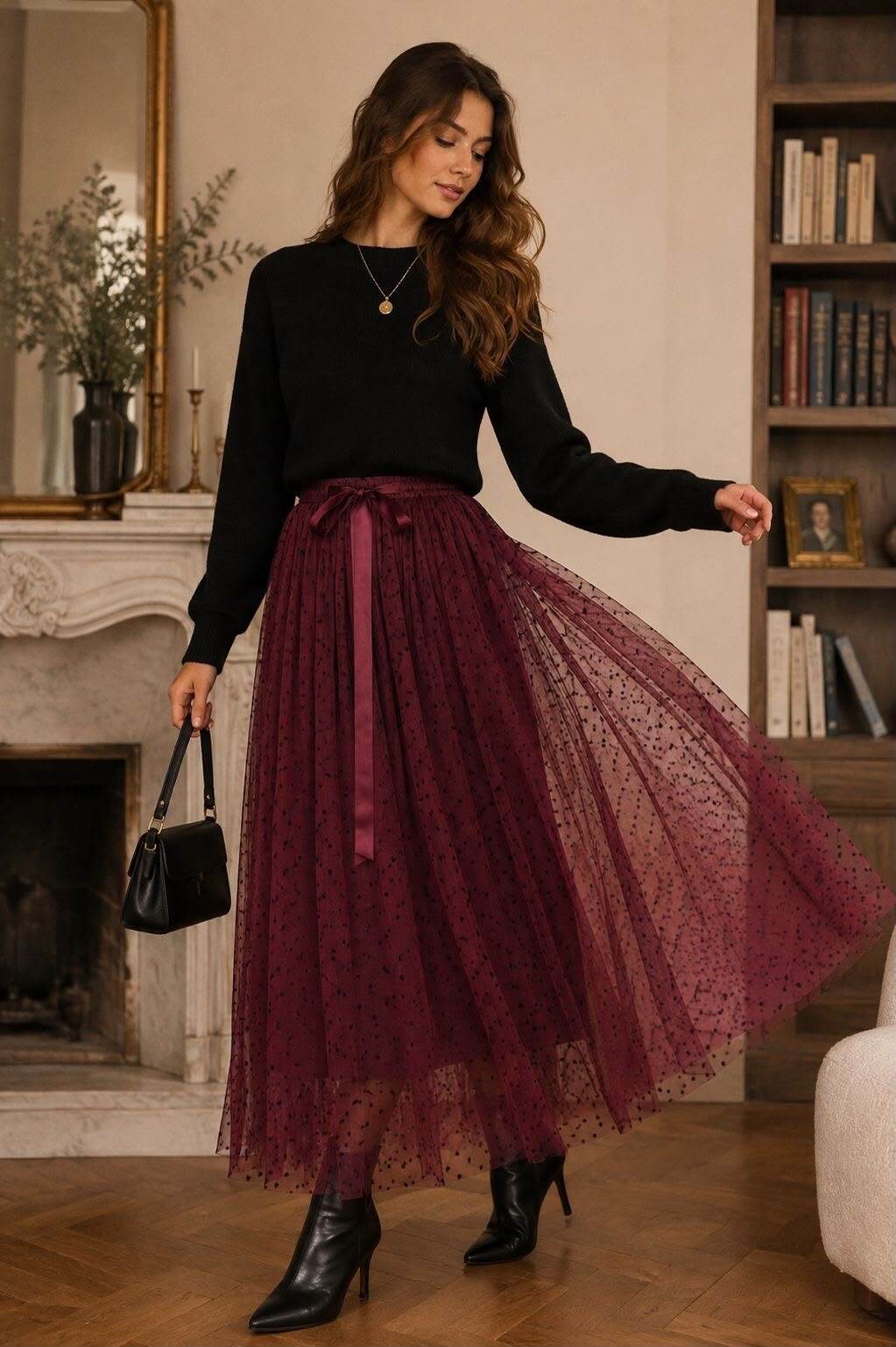 Mayorista Orice - Falda larga de tul con lunares, talla única