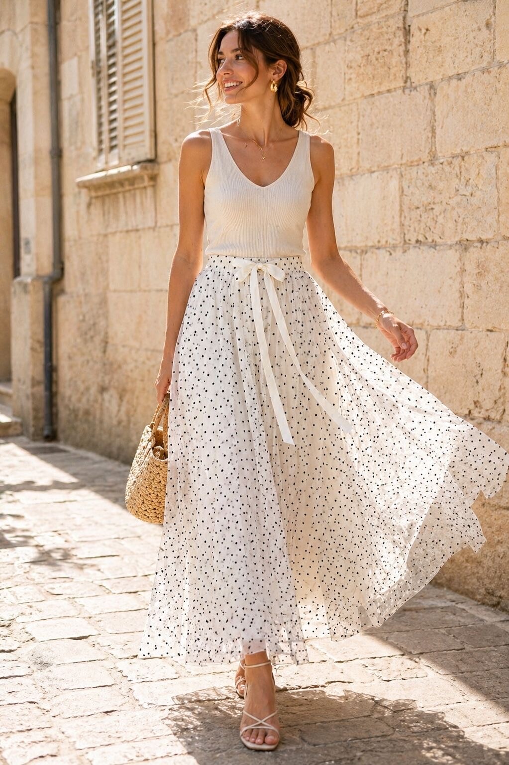 Grossiste Orice - Jupe longue en tulle à pois taille unique