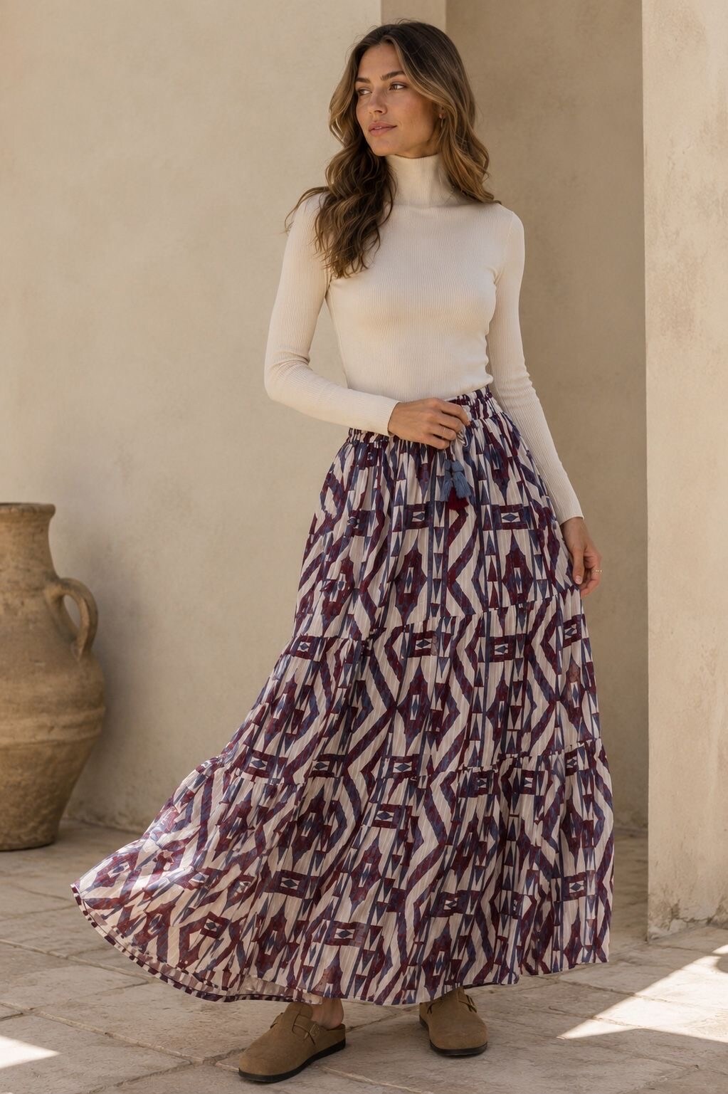 Mayorista Orice - Falda larga bohemia de algodón estampado