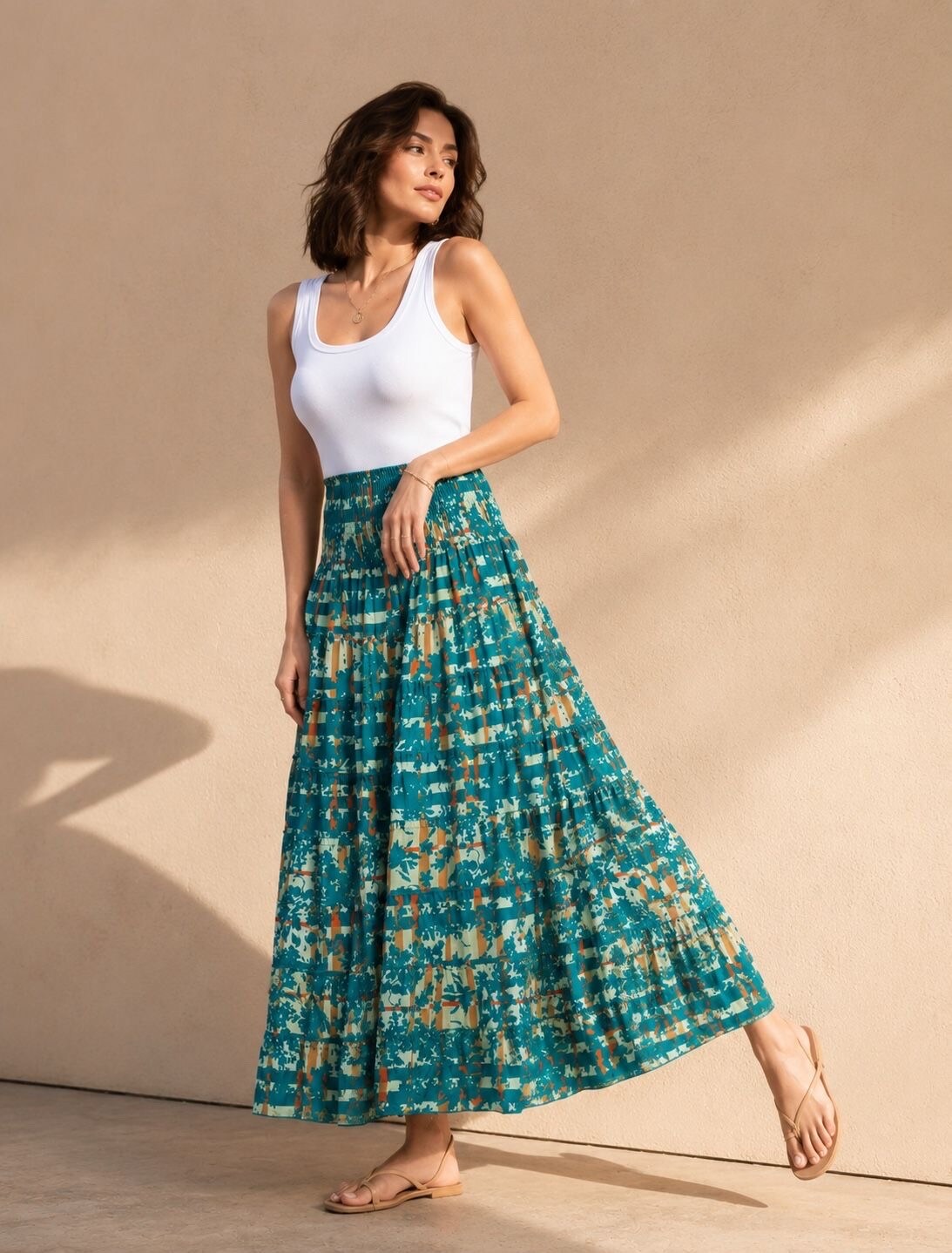 Großhändler Orice - Langer Boho-Rock mit Smok aus Baumwolle