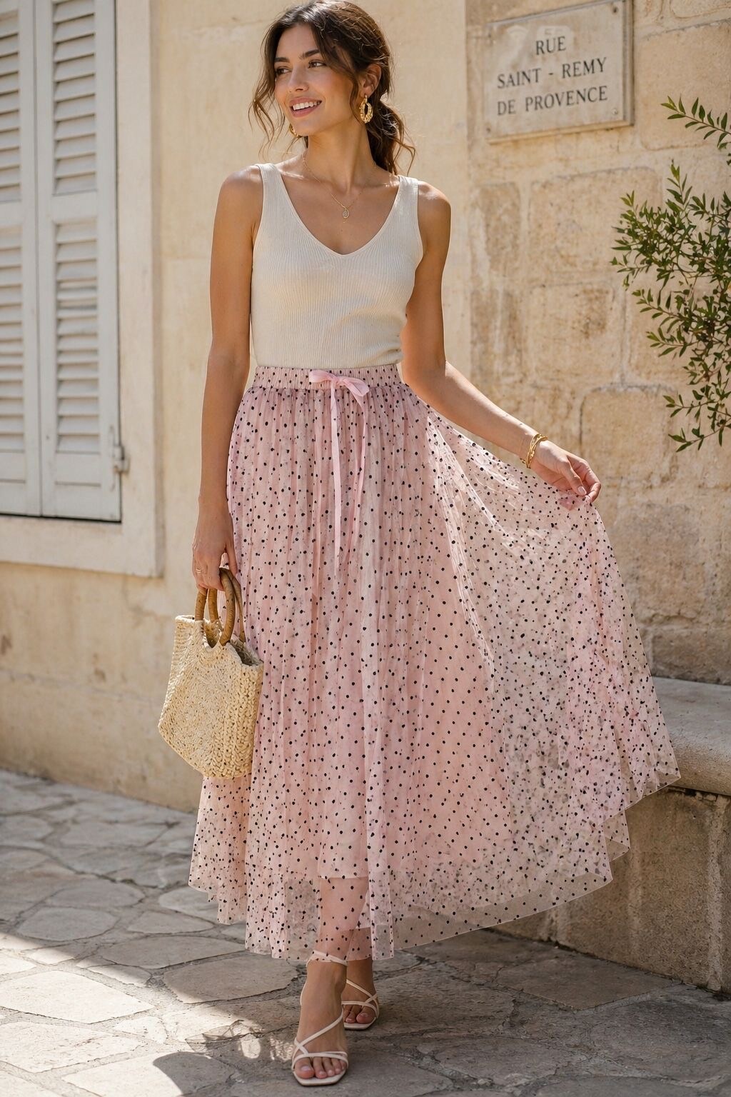 Grossiste Orice - Jupe longue en tulle à pois taille unique