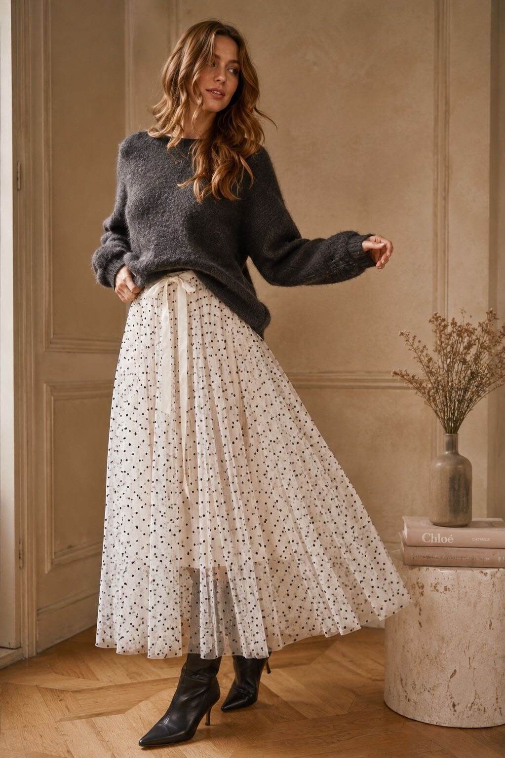 Grossista Orice - Gonna lunga in tulle a pois, taglia unica