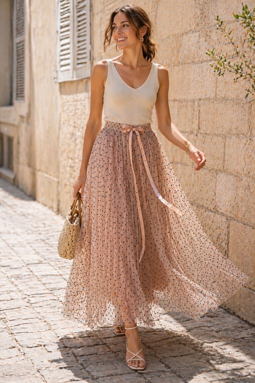 Grossiste Orice - Jupe longue en tulle à pois taille unique
