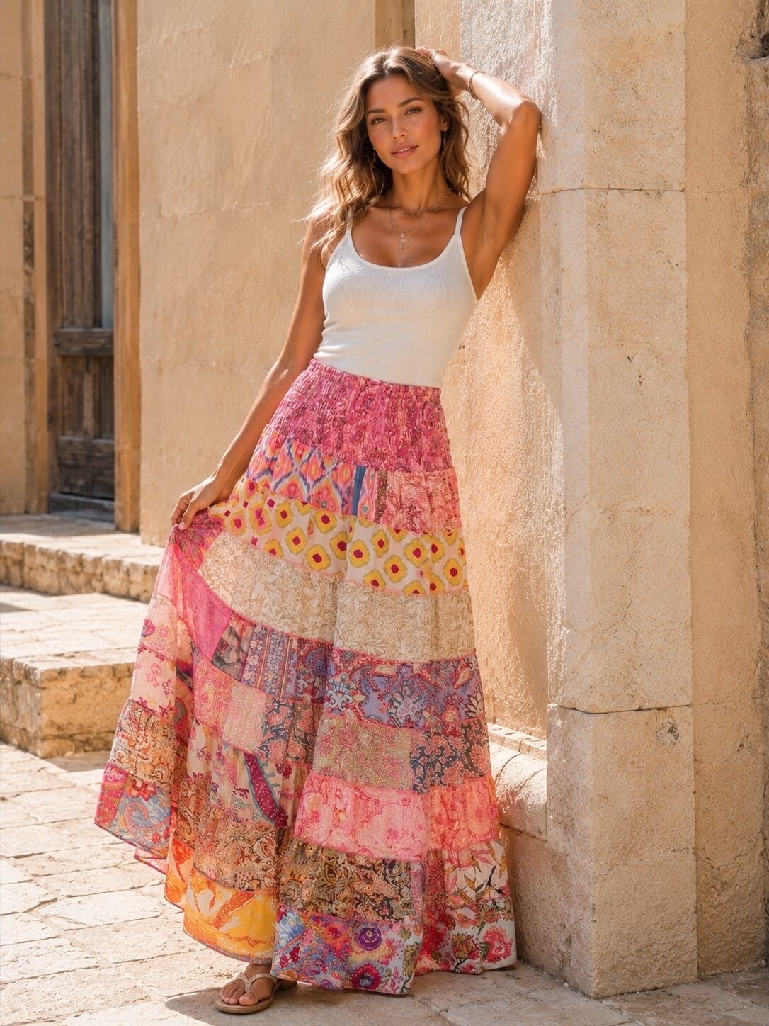Mayorista Orice - Falda Vestido Bustier Patchwork con Mezcla de Colores Aleatoria