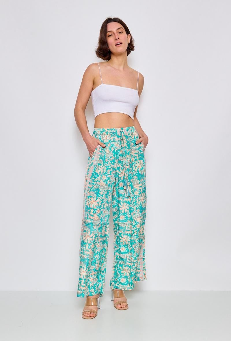 Grossiste Orice - Pantalon droit en soie à motifs