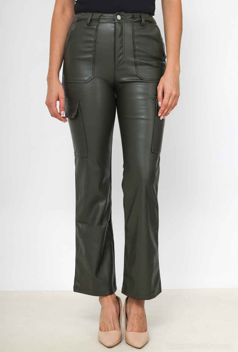 Mayorista Orice - Pantalones acampanados de cuero sintético