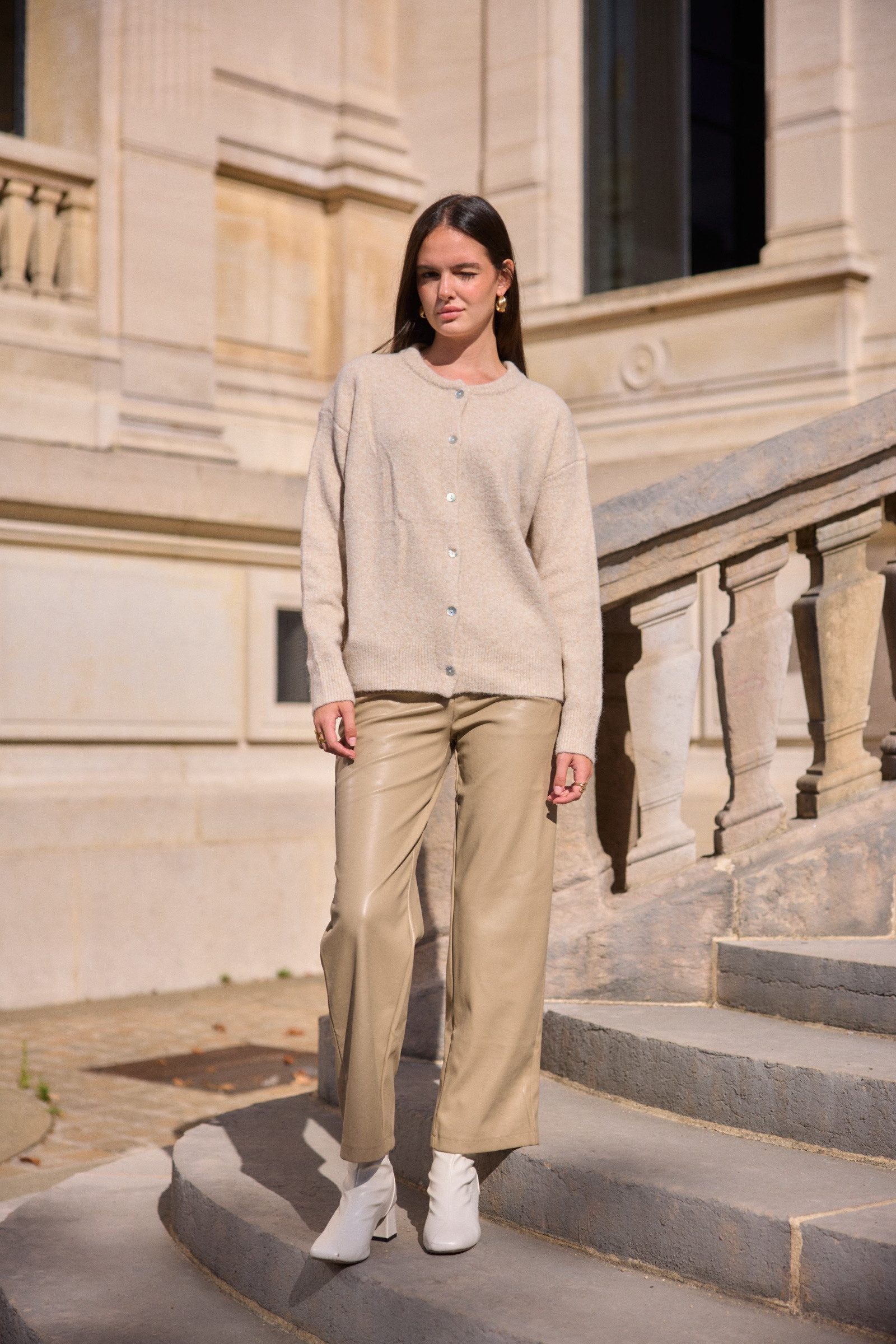 Mayorista Orice - Pantalones de corte recto en cuero sintético - Beige