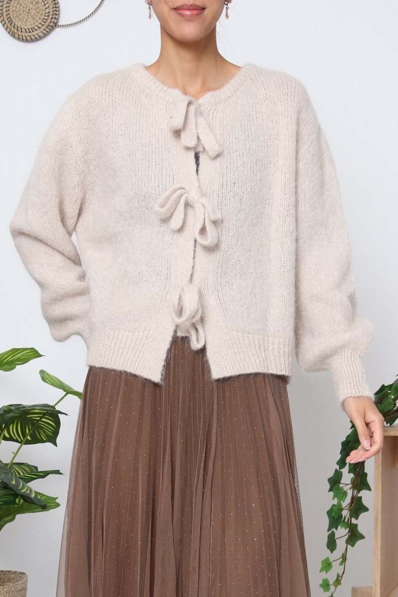 Großhändler Orice - Beige Strickjacke aus Mohairwolle