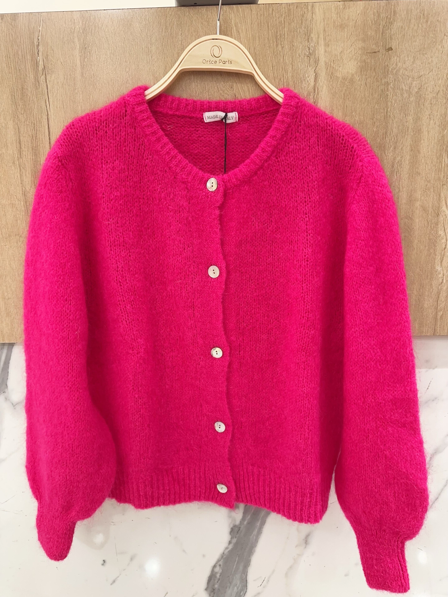 Grossiste Orice - Gilet en maille Mohair manches longue - Fuchsia