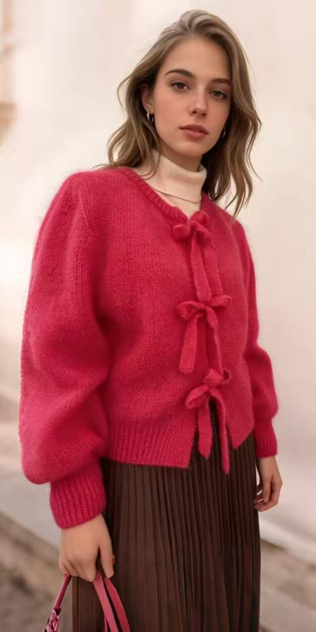 Mayorista Orice - Cárdigan de punto de lana mohair con lazo
