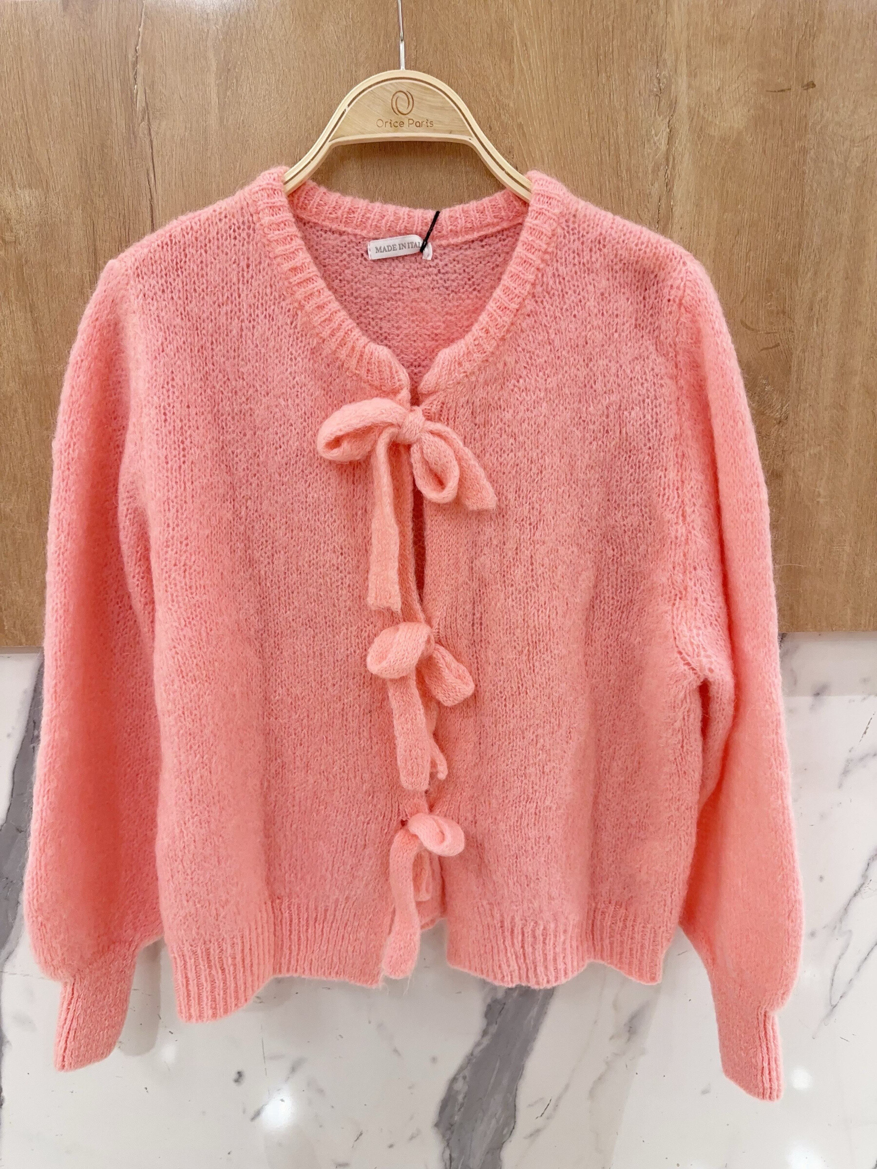 Grossista Orice - Cardigan con fiocco in maglia di lana mohair - Bianco