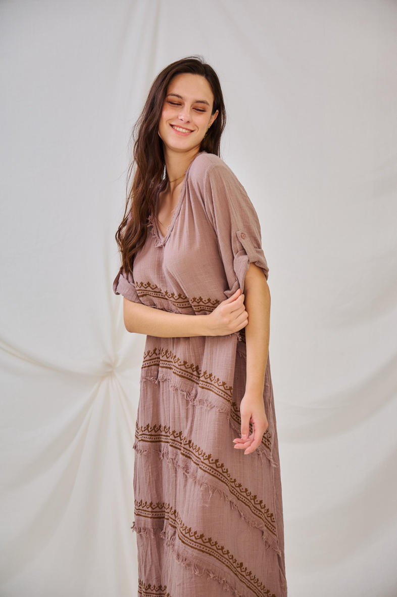 Wholesaler Orice - Mid-length dress in linen-effect cotton