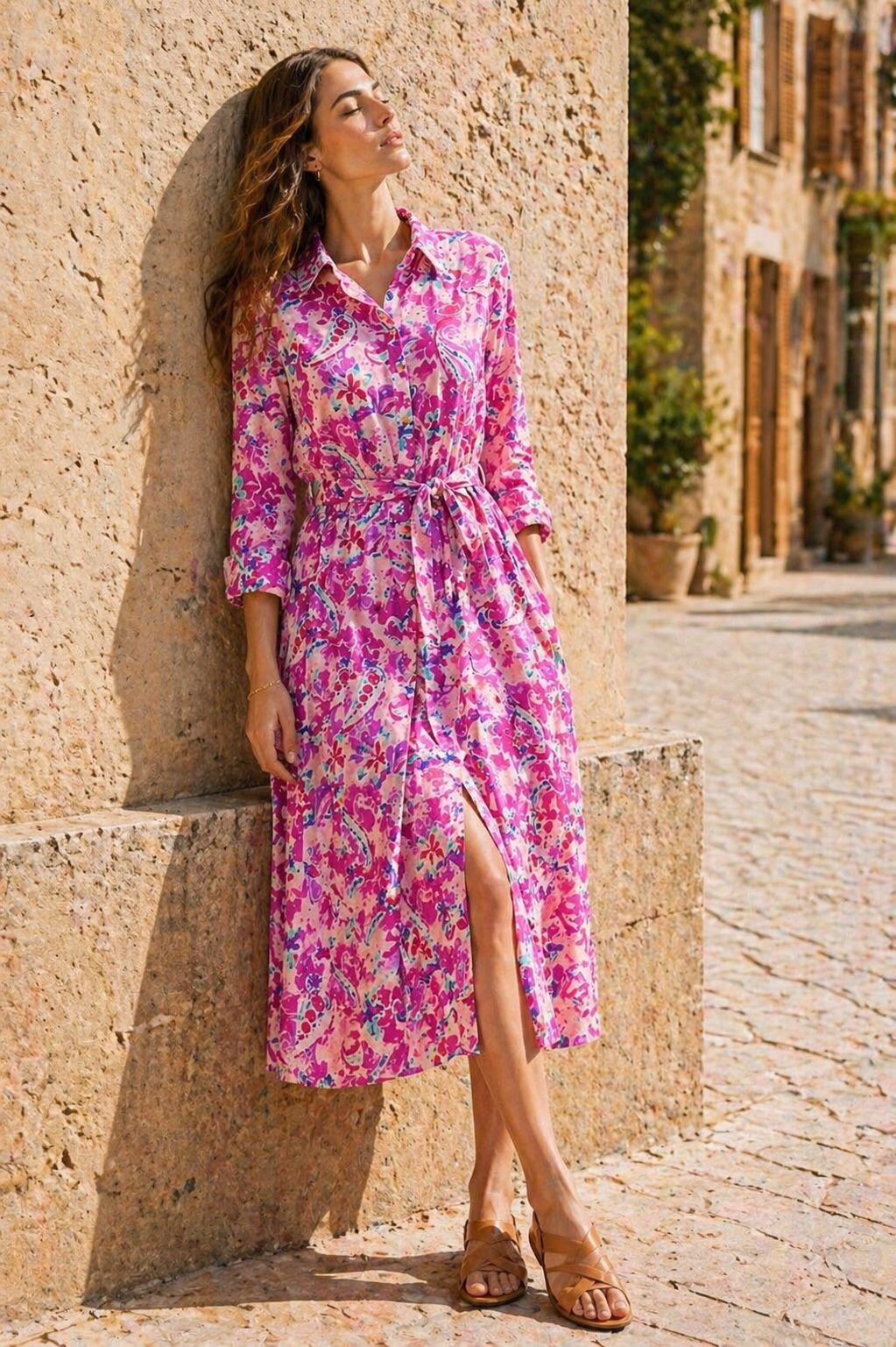 Grossiste Orice - Robe chemise bohème imprimée