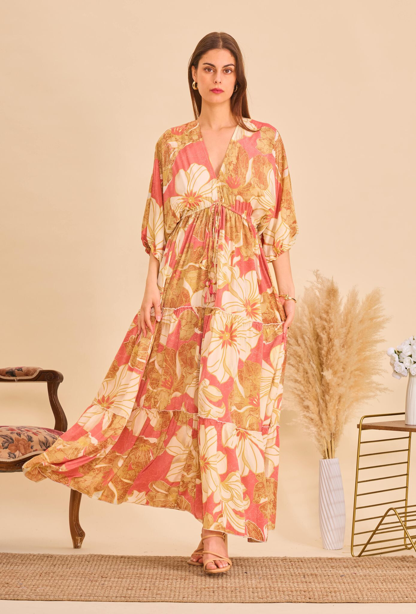 Wholesaler Orice - Long Bohemian Dress In Silk