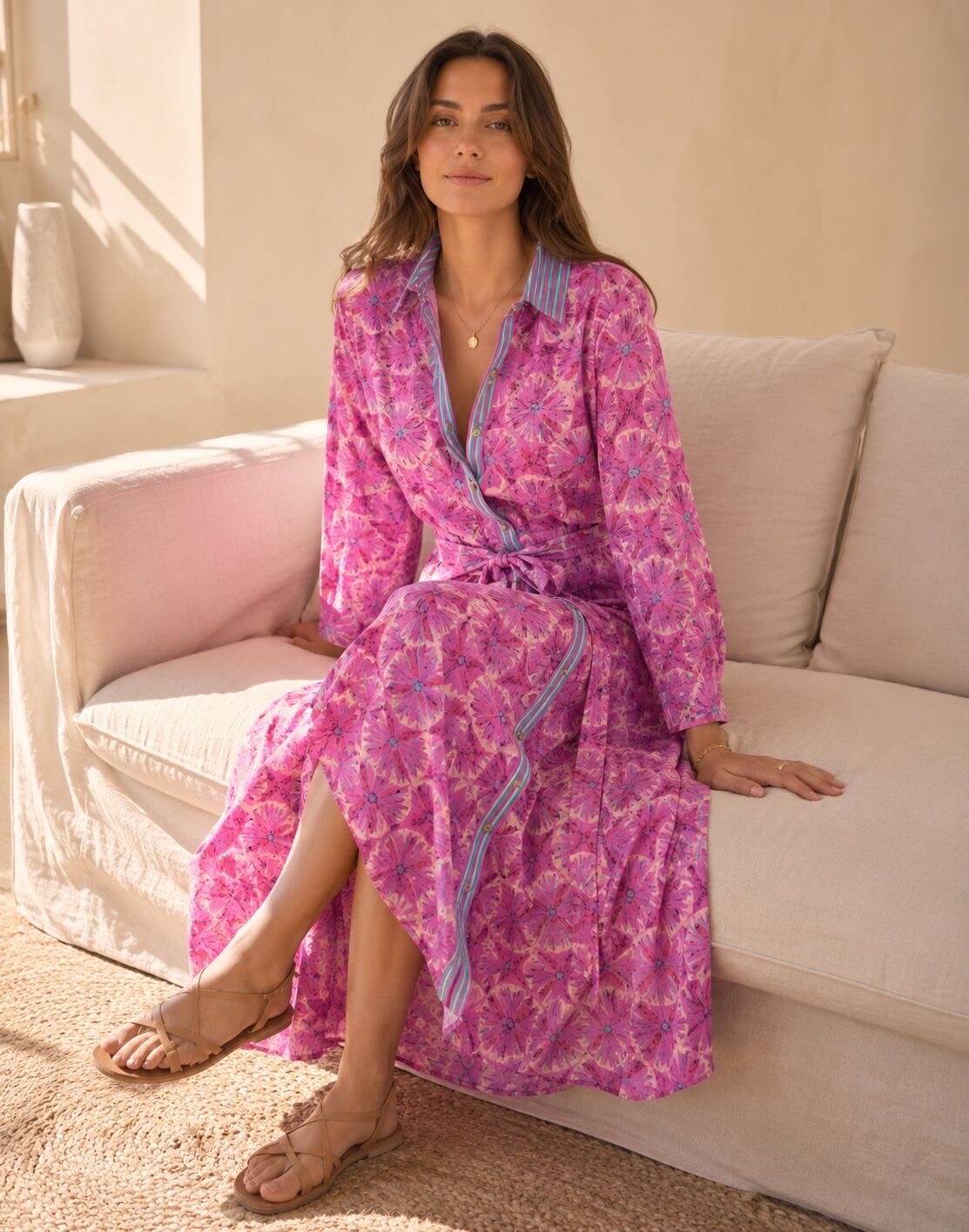 Mayorista Orice - Vestido de camisa bohemia impresa