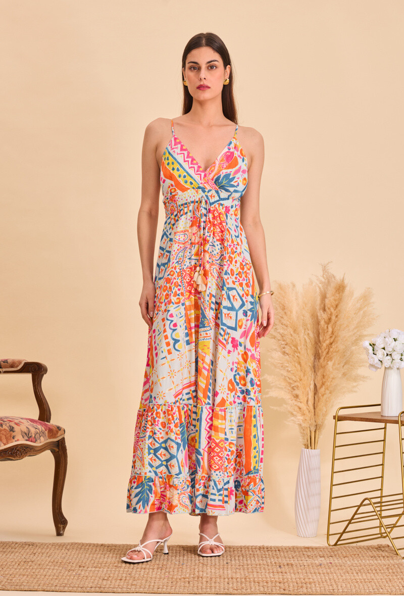 Großhändler Orice - Indisches gedrucktes Seidenkleid von Seiden