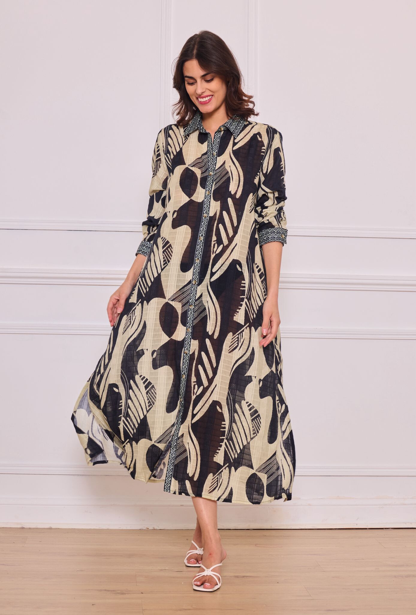 Wholesaler Orice - Mid-length shirt dress in dobby cotton