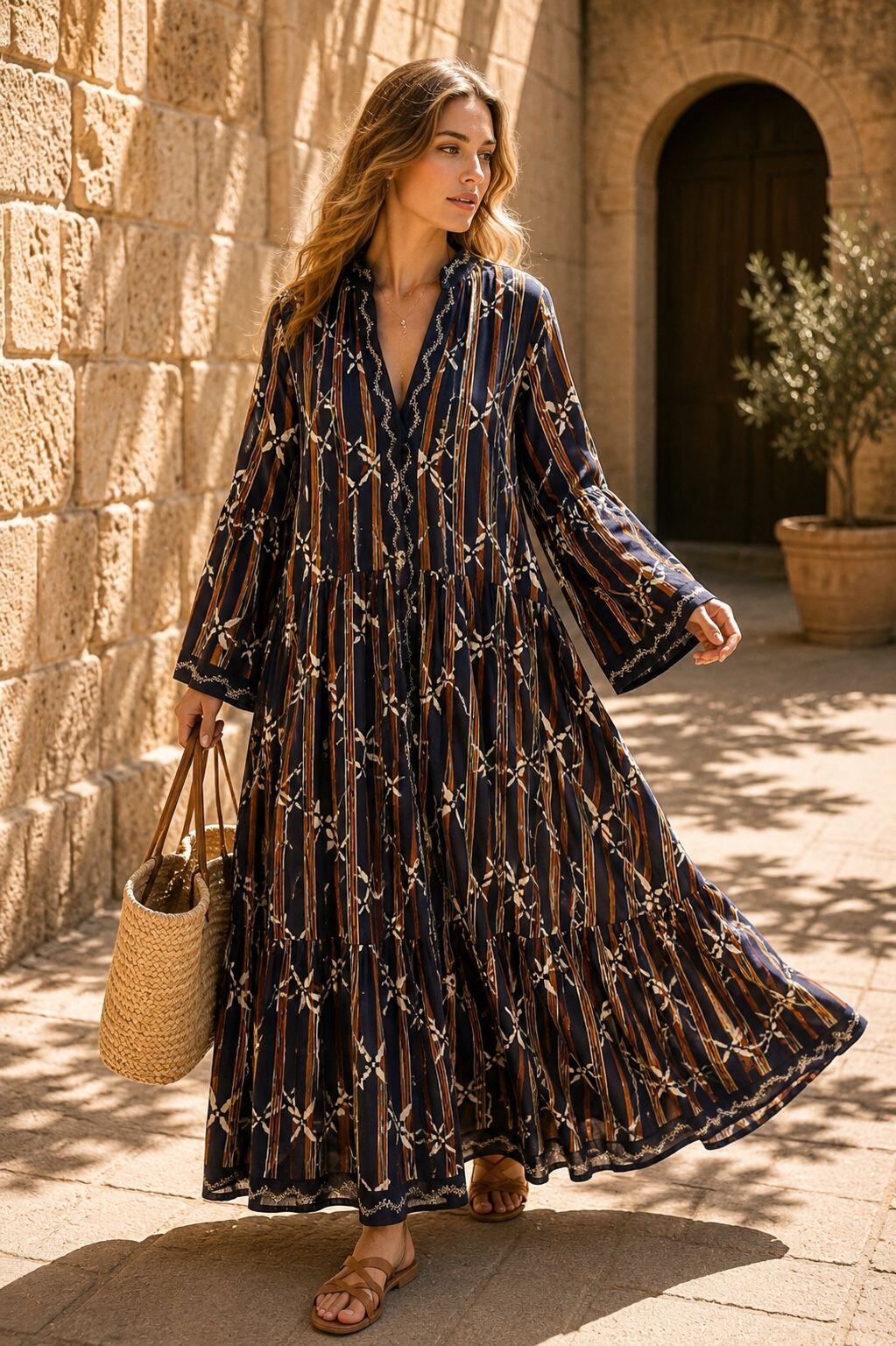 Grossiste Orice - Robe chemise longue bohème en coton