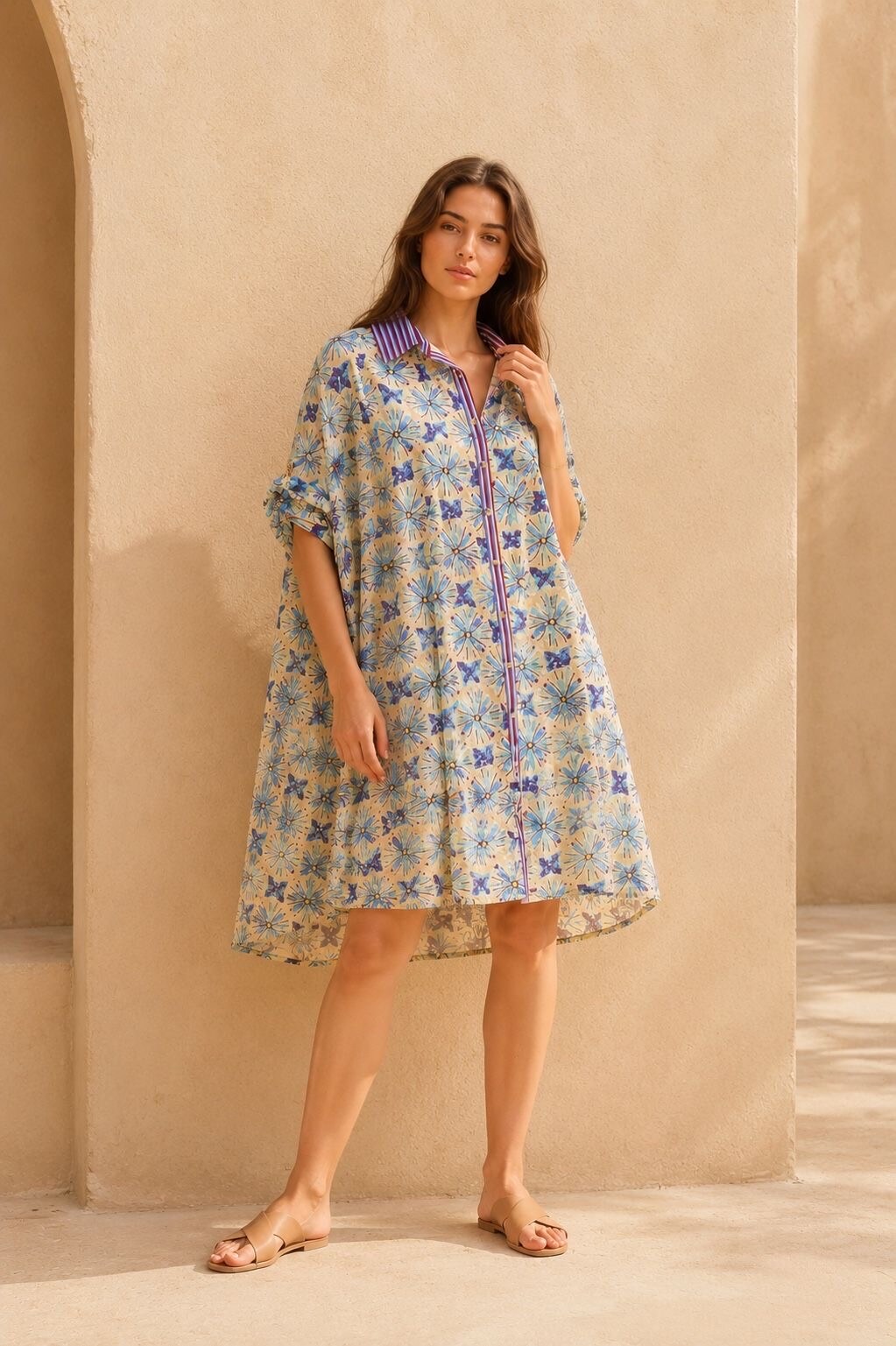 Grossiste Orice - Robe chemise en coton imprimé