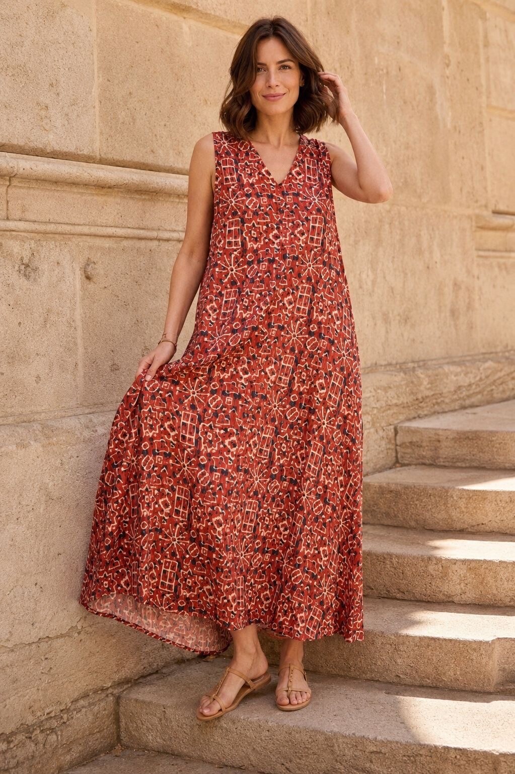 Wholesaler Orice - Long bohemian sleeveless cotton dress