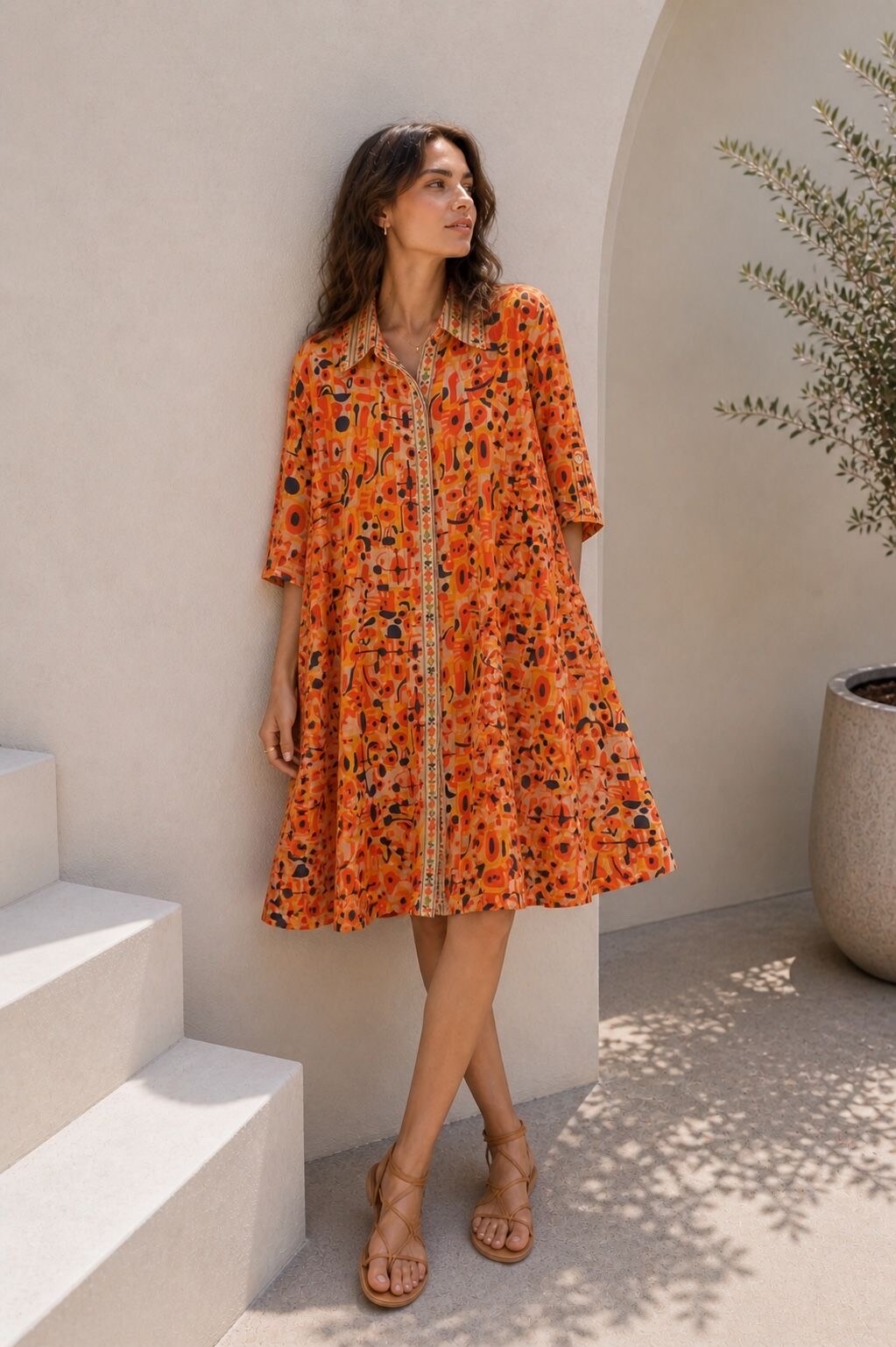 Wholesaler Orice - Printed cotton shirt dress