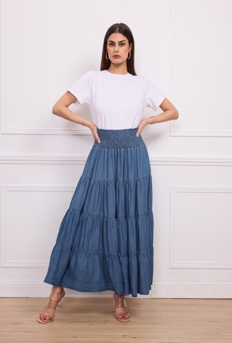 Grossiste Orice - Jupe/ robe à smock bleu jean