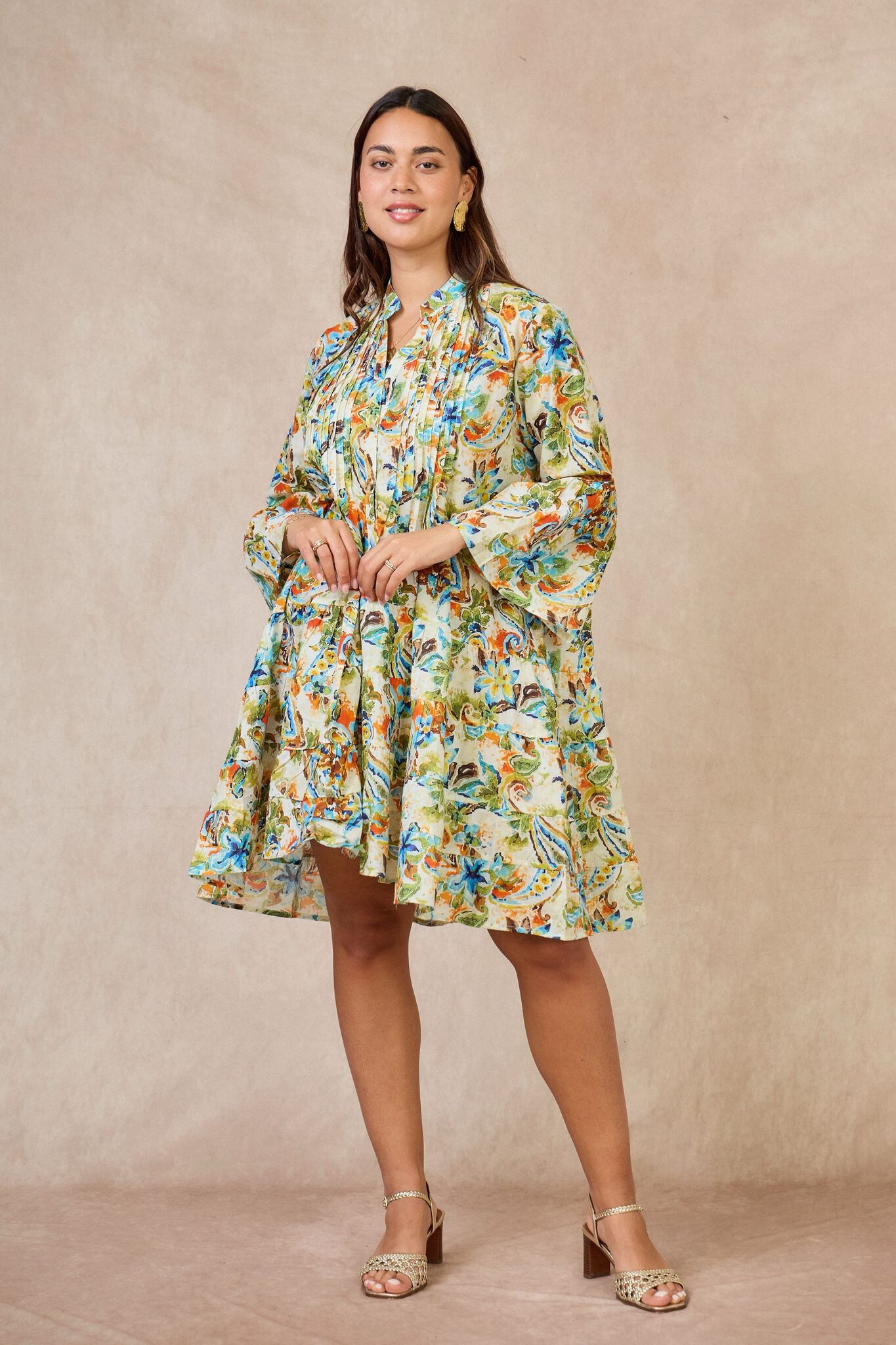 Grossiste Orice - Robe courte trapèze en coton imprimé