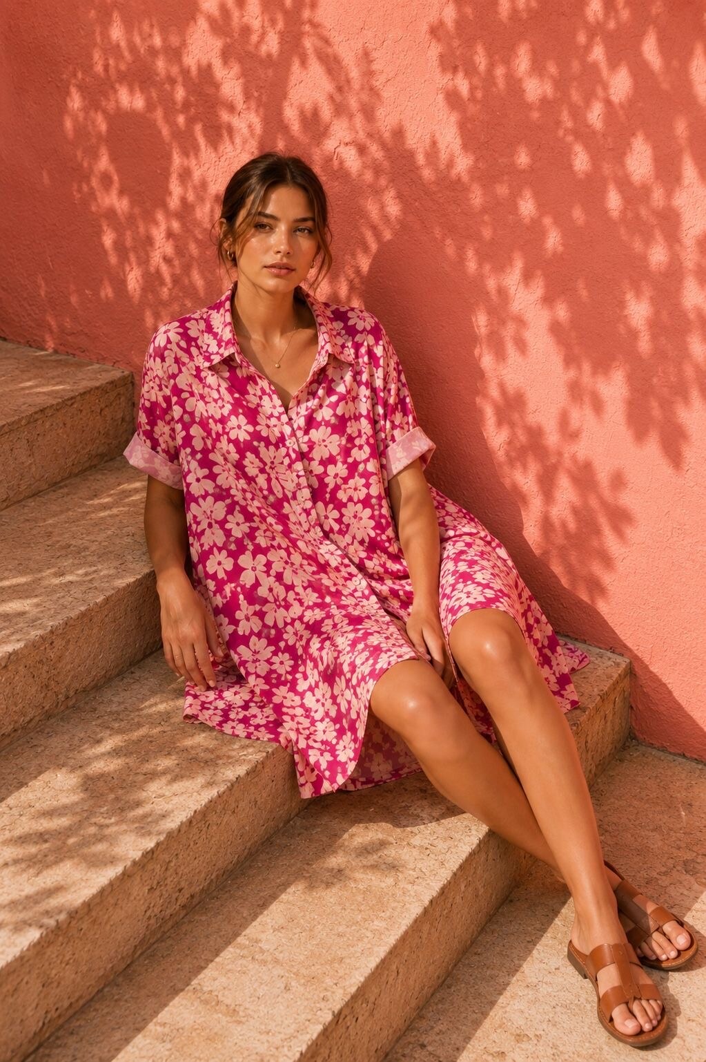 Grossiste Orice - Robe chemise en coton imprimé