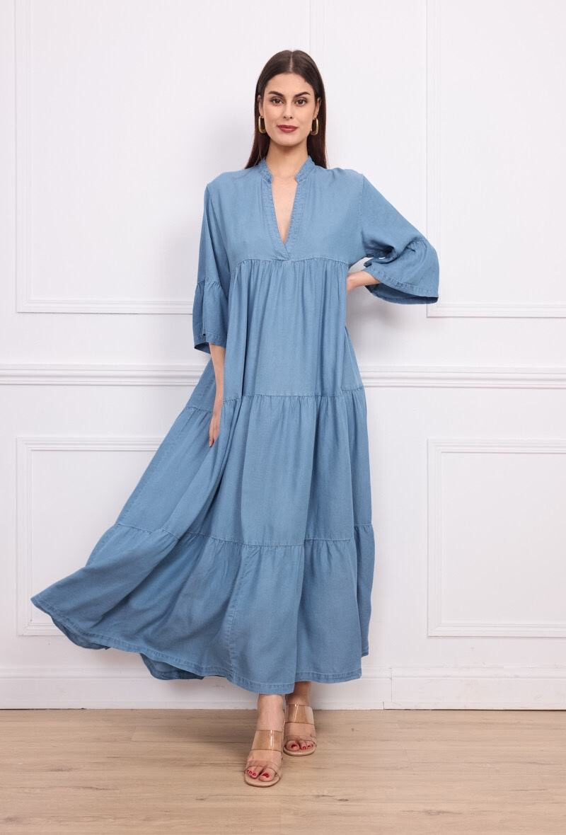 Wholesaler Orice - Long light blue dress in lyocell