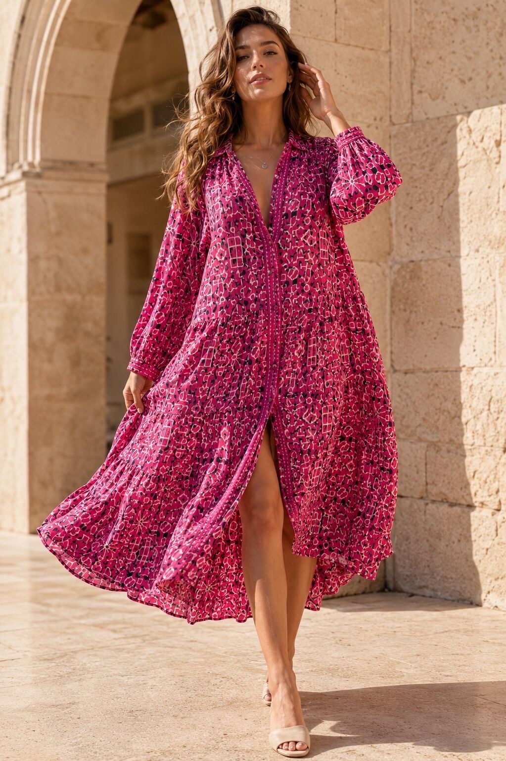 Grossiste Orice - Robe chemise imprimé en coton