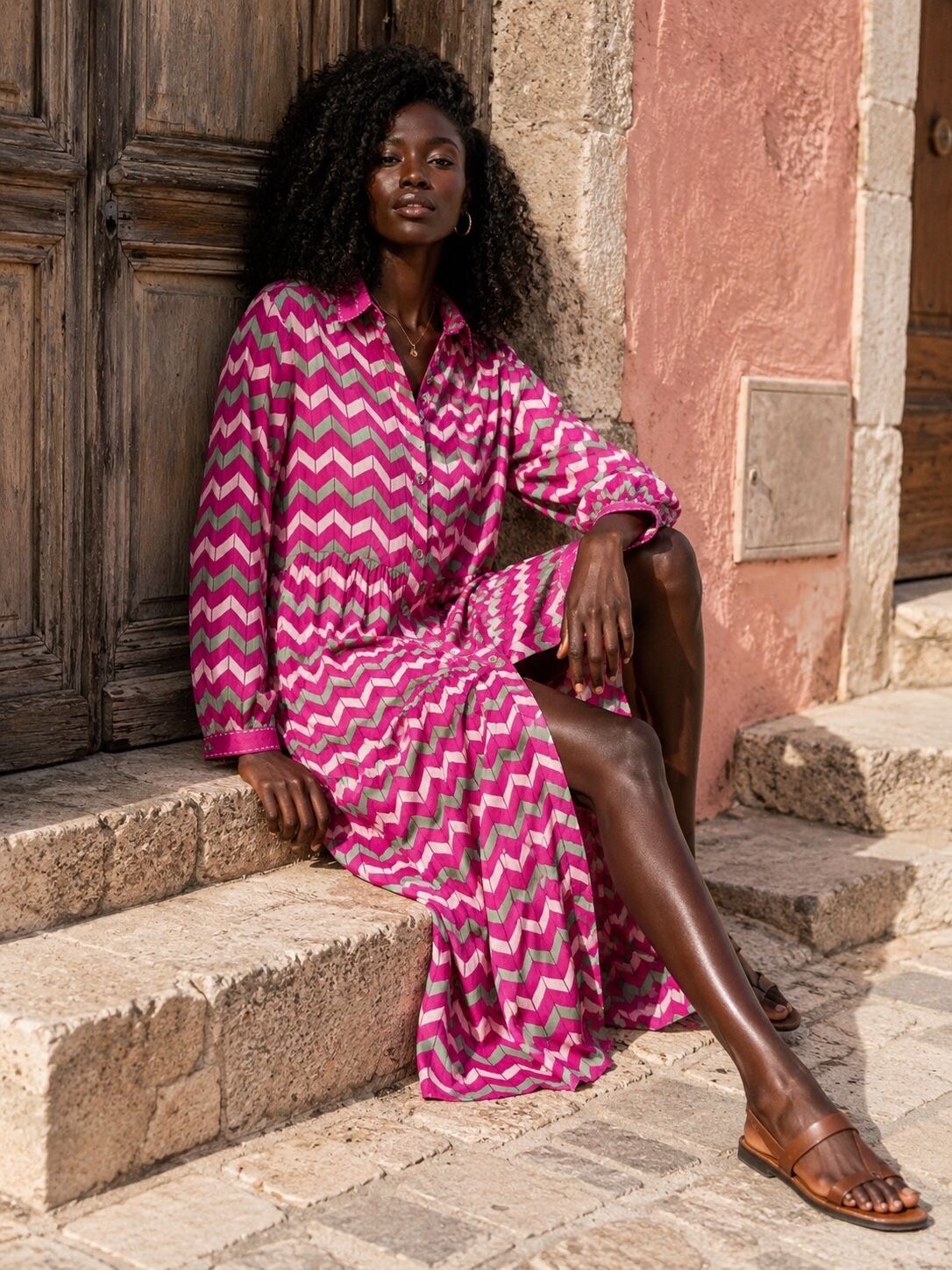 Mayorista Orice - Vestido camisero de algodón estampado