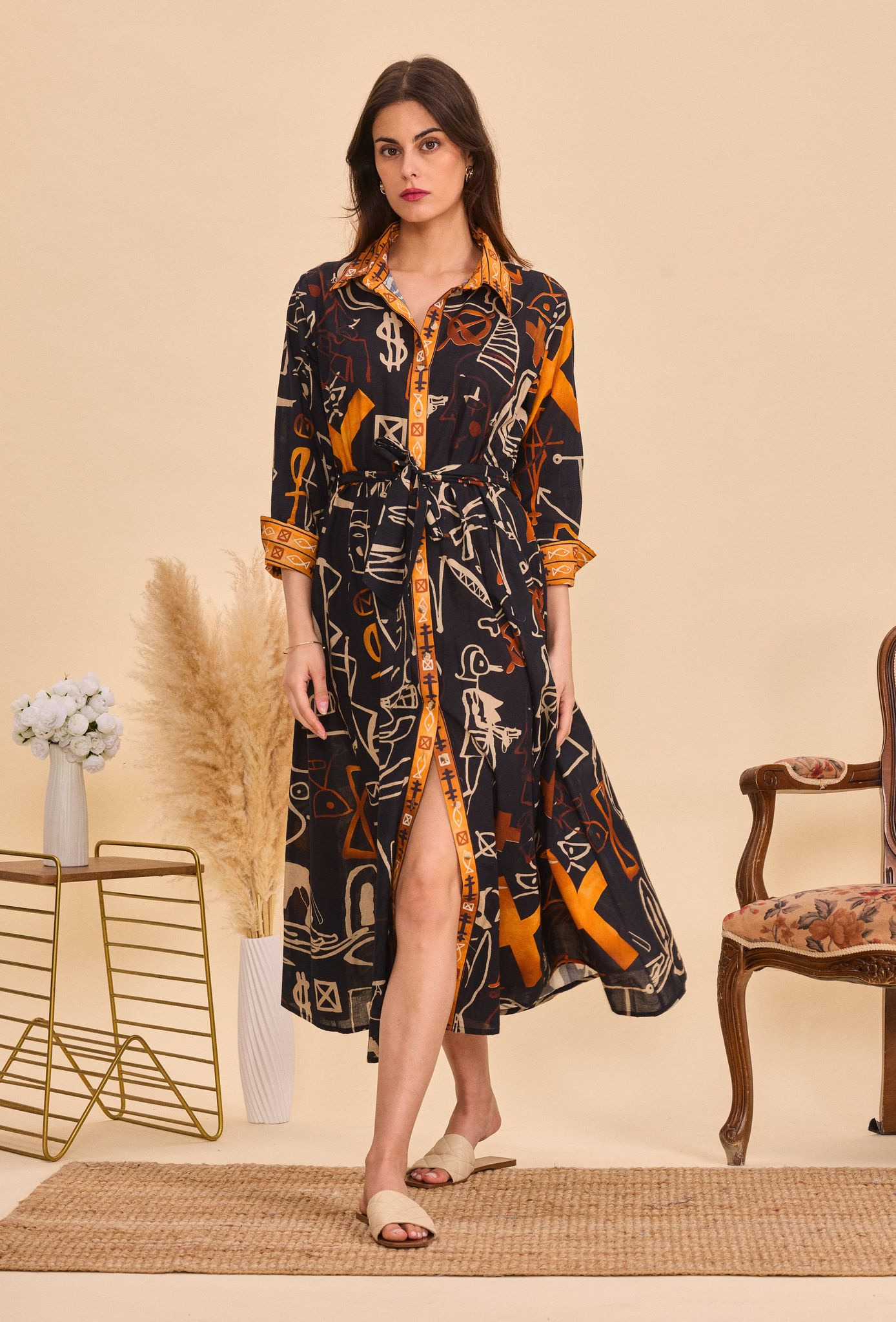 Wholesaler Orice - Printed cotton shirt dress