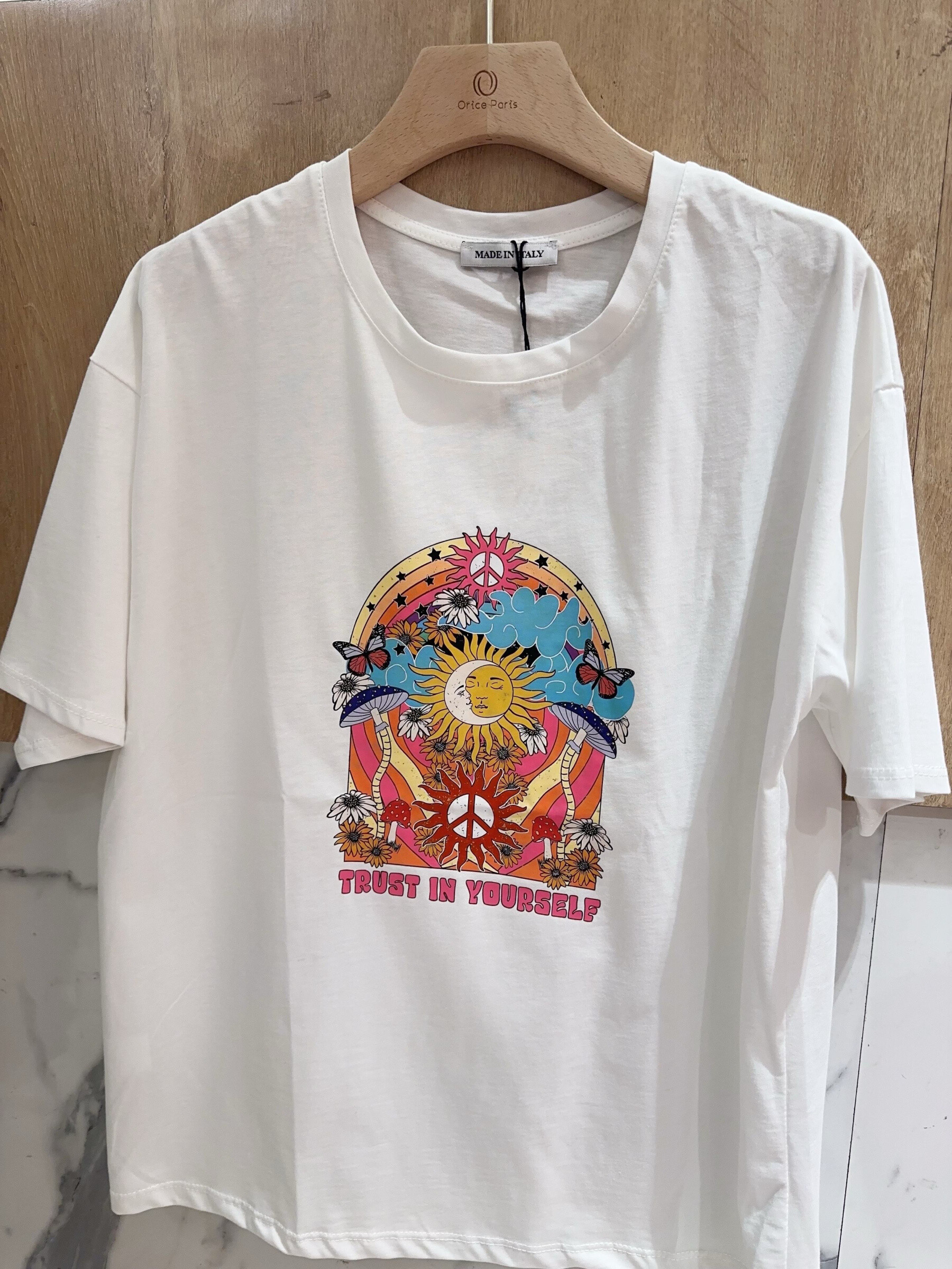 Grossiste Orice - T-shirt TU à imprimé blanc en coton