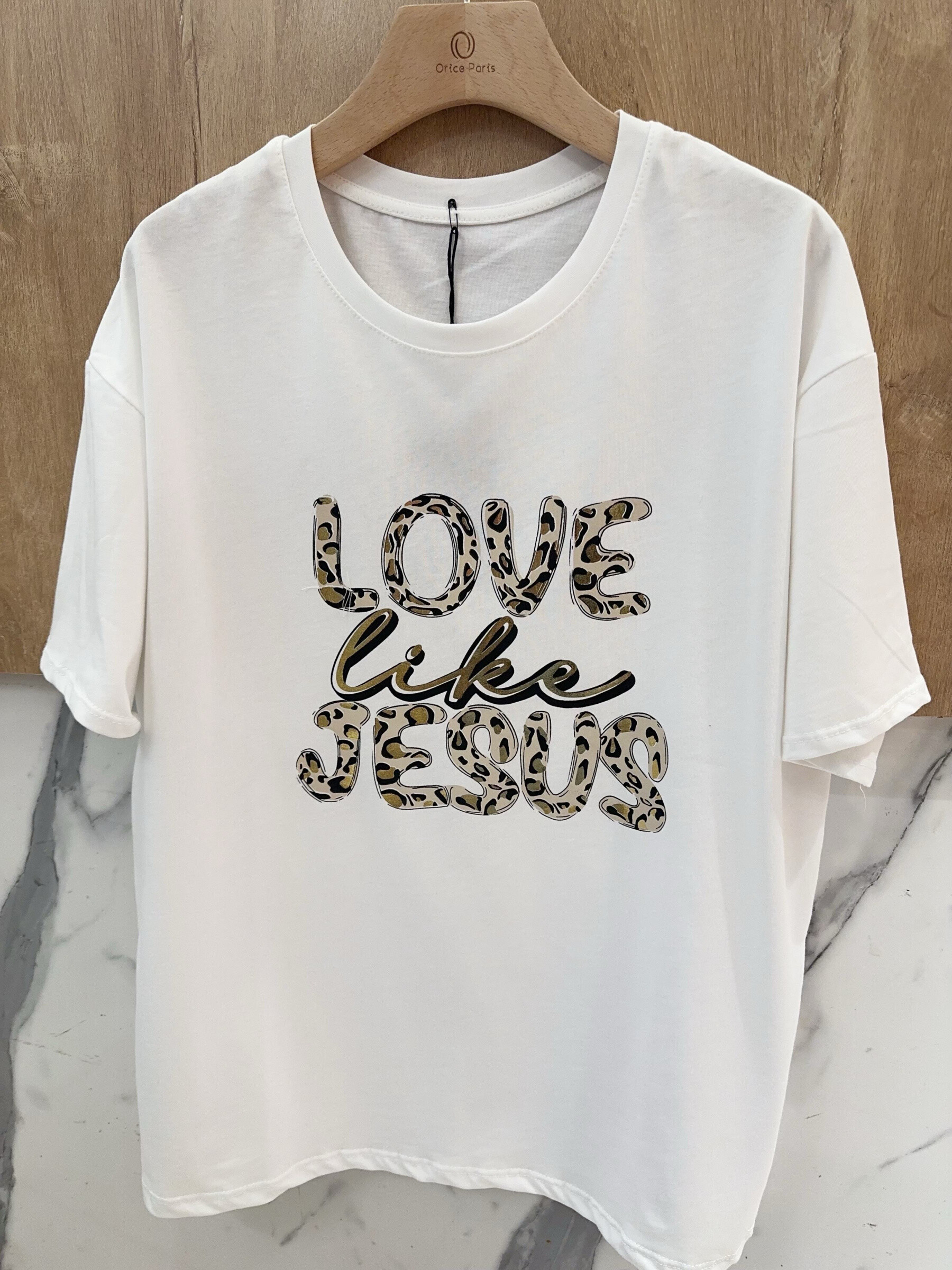 Grossiste Orice - T-shirt TU à imprimé blanc en coton