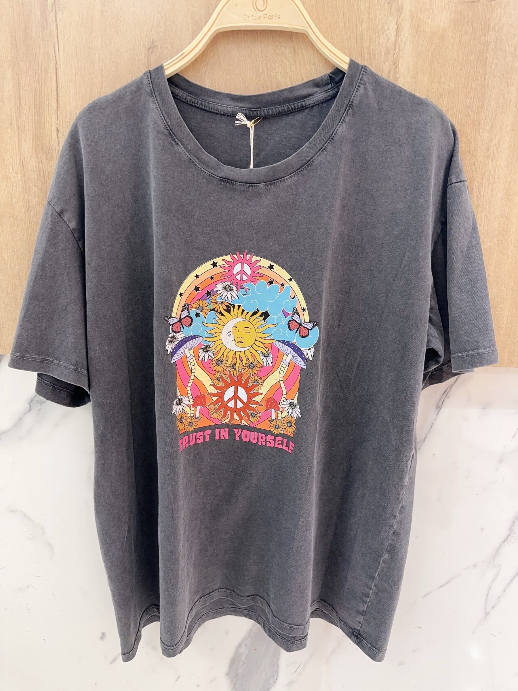 Grossiste Orice - T-shirt TU à imprimé gris foncé en coton