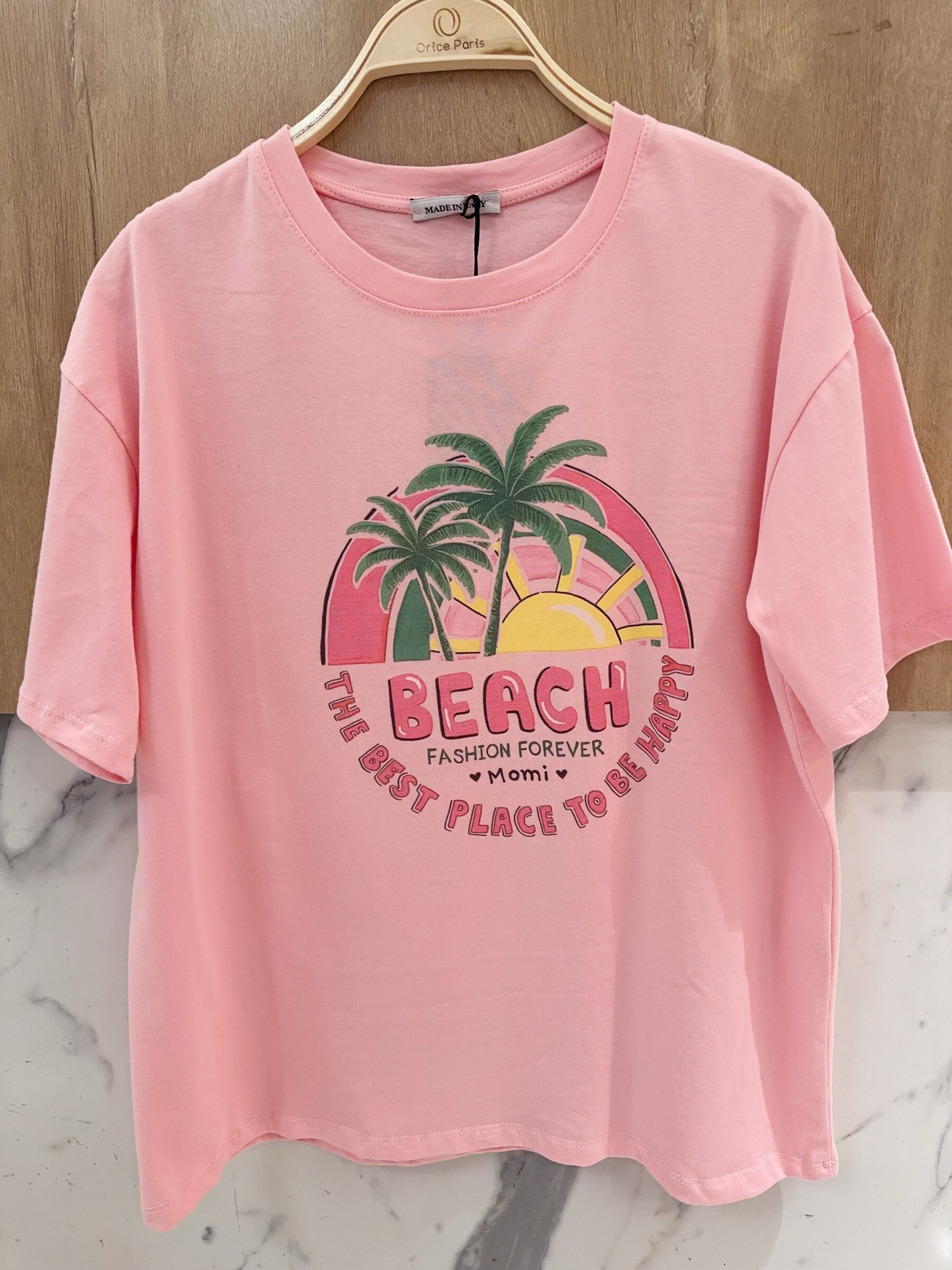 Grossiste Orice - T-shirt TU à imprimé Rose en coton
