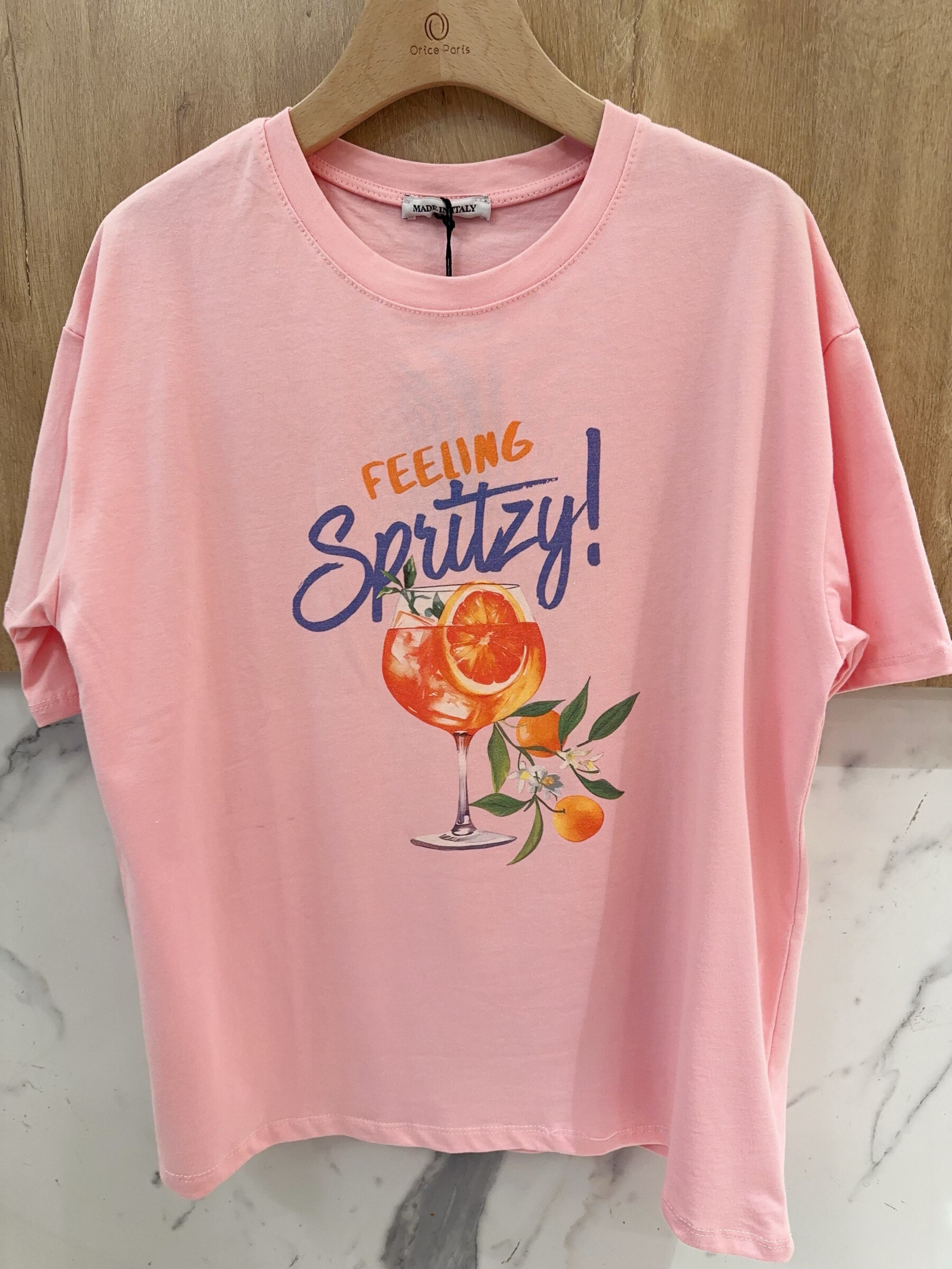 Grossiste Orice - T-shirt TU à imprimé Rose en coton