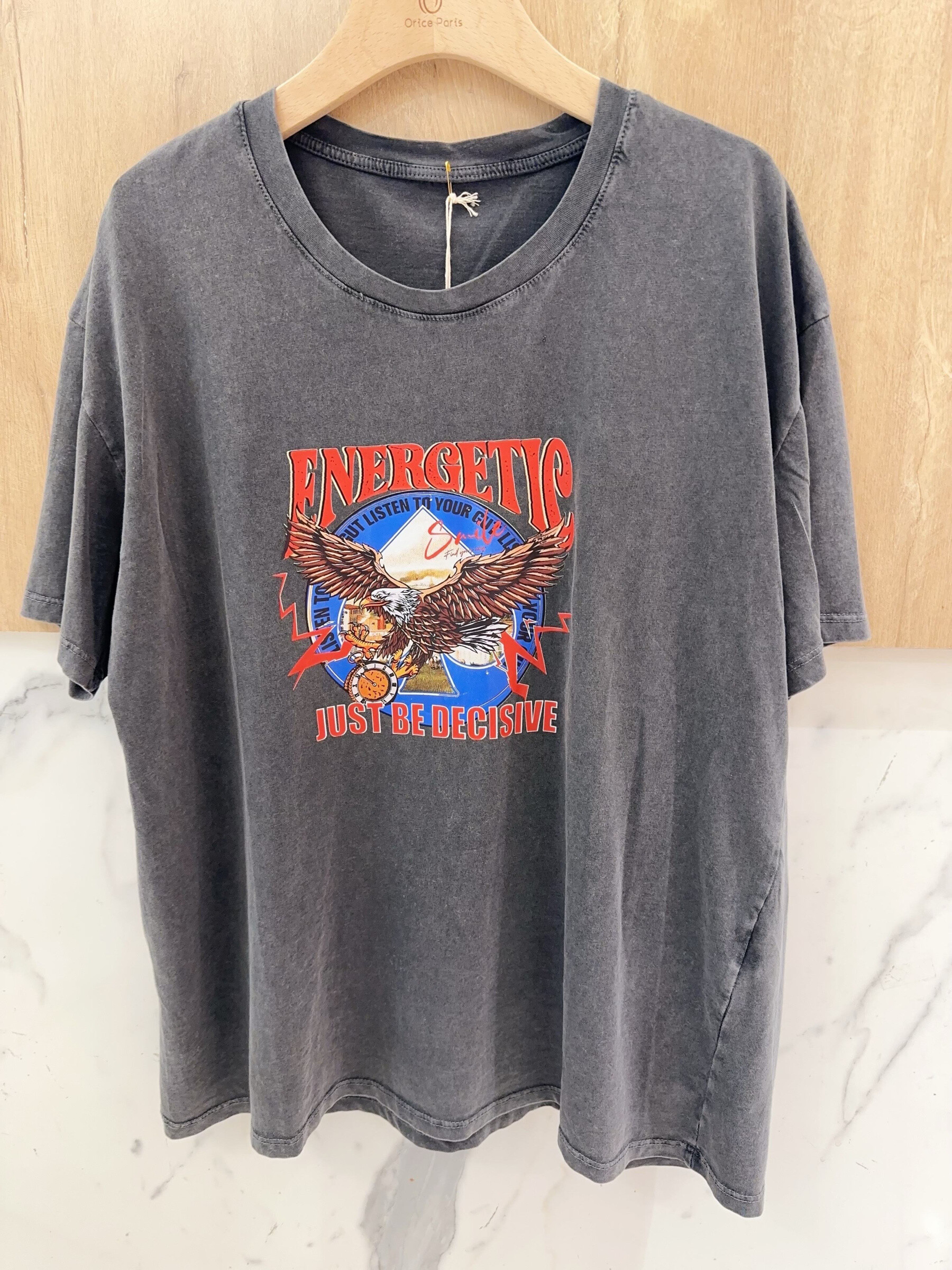 Grossiste Orice - T-shirt TU à imprimé gris foncé en coton