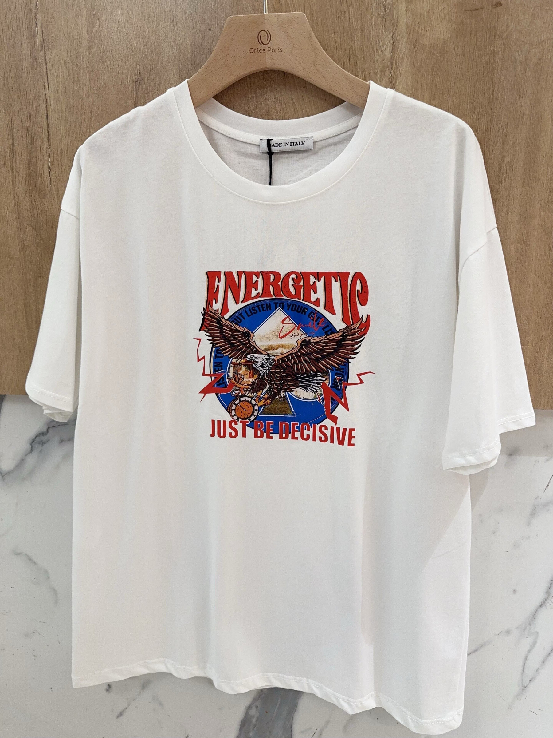 Grossiste Orice - T-shirt TU à imprimé blanc en coton