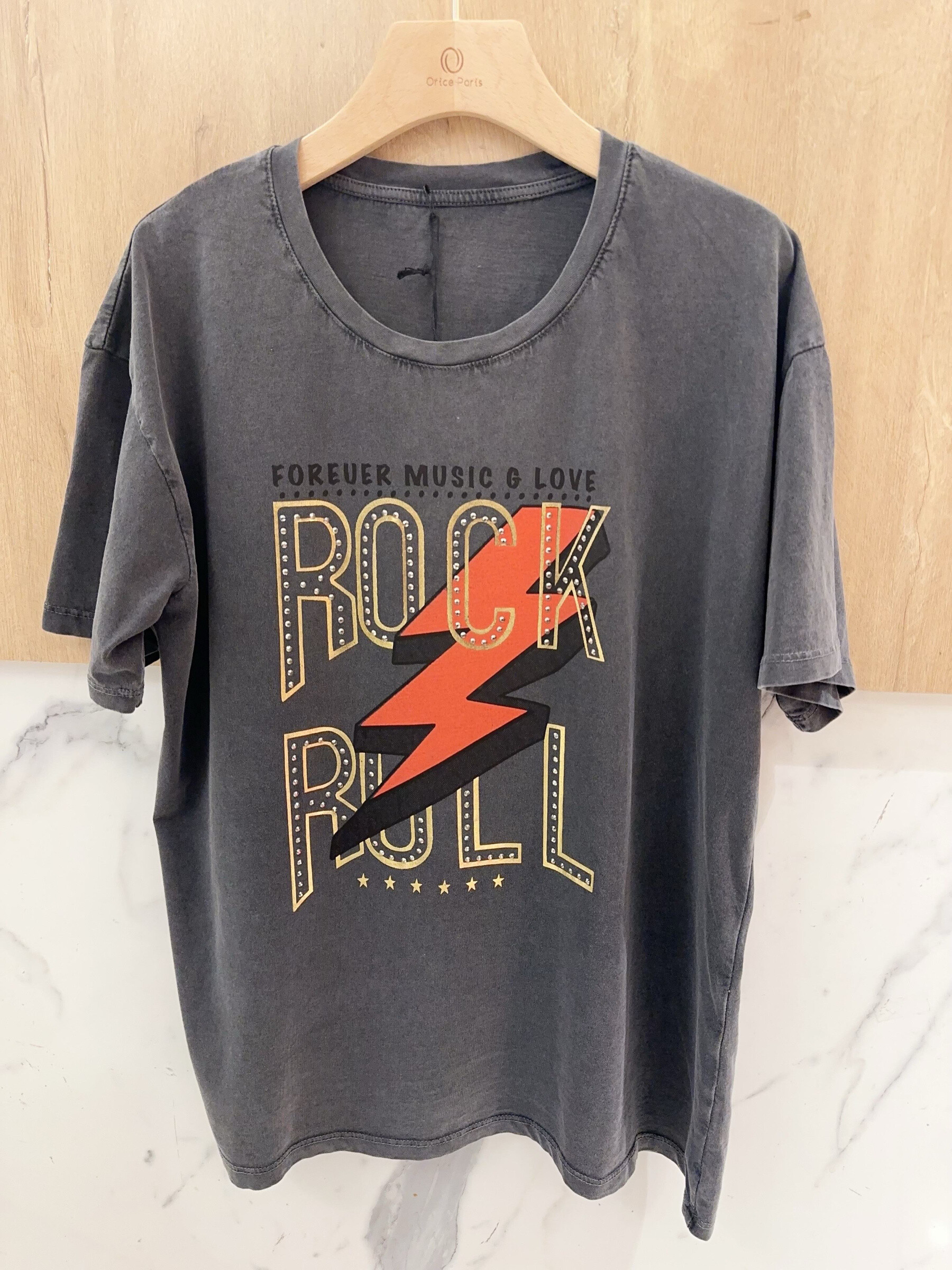 Grossiste Orice - T-shirt TU à imprimé gris foncé en coton