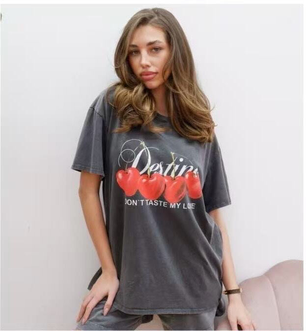 Grossiste Orice - T-shirt TU à sérigraphies cerise gris foncé en coton